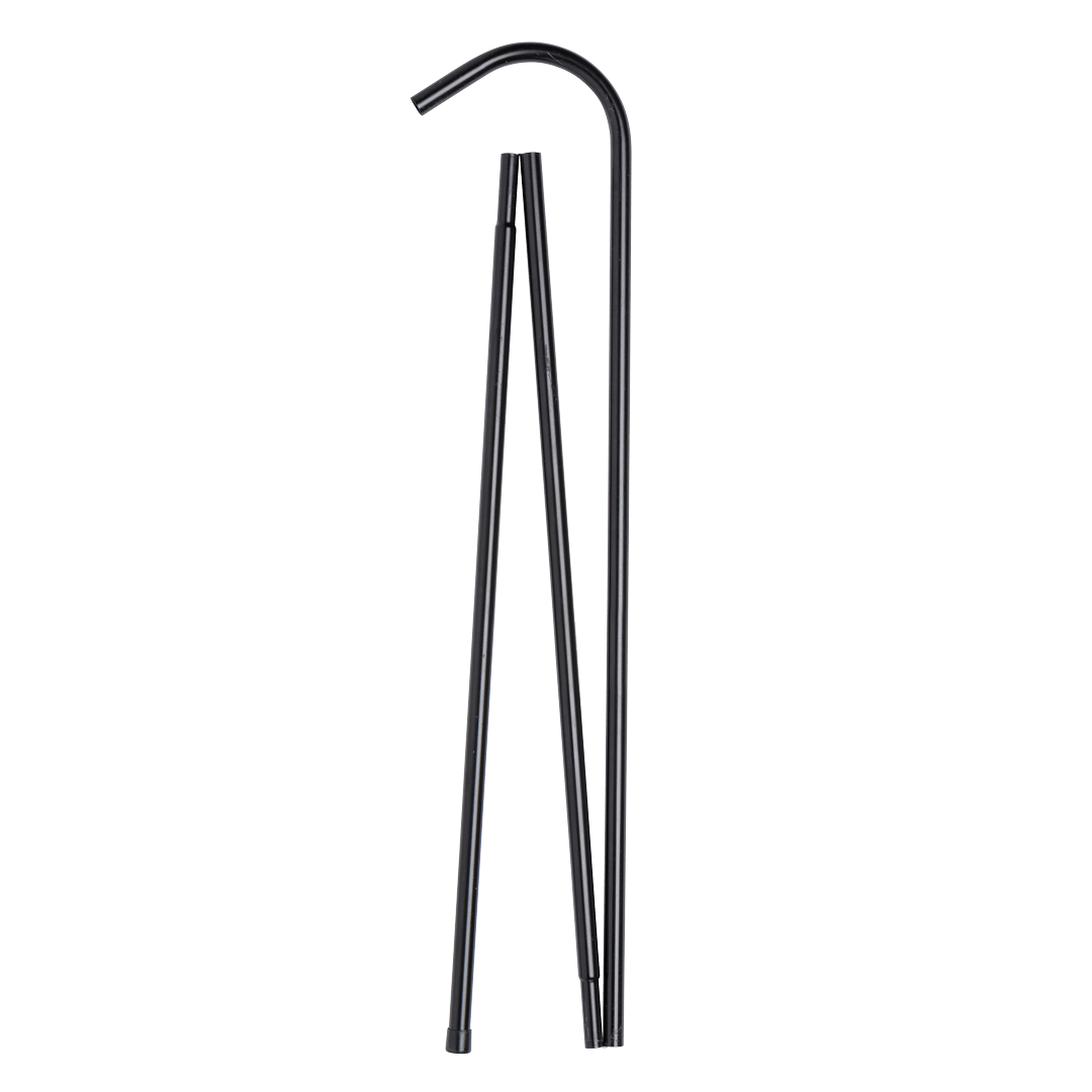 segmented black steel pole with a curve/hook on one end