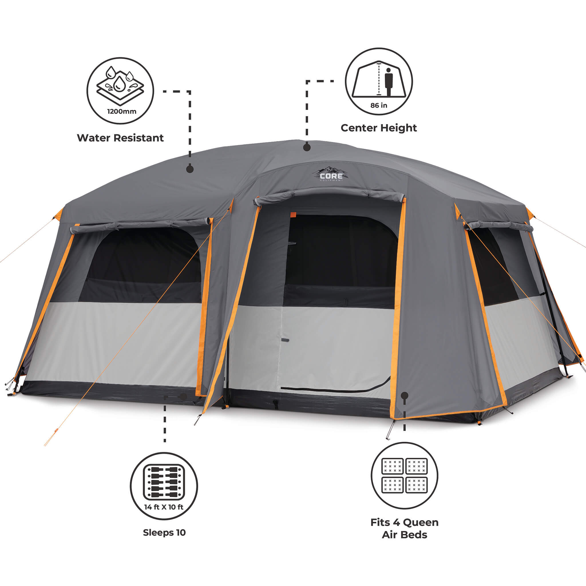 10 Person Straight Wall Cabin Tent with Full Rainfly