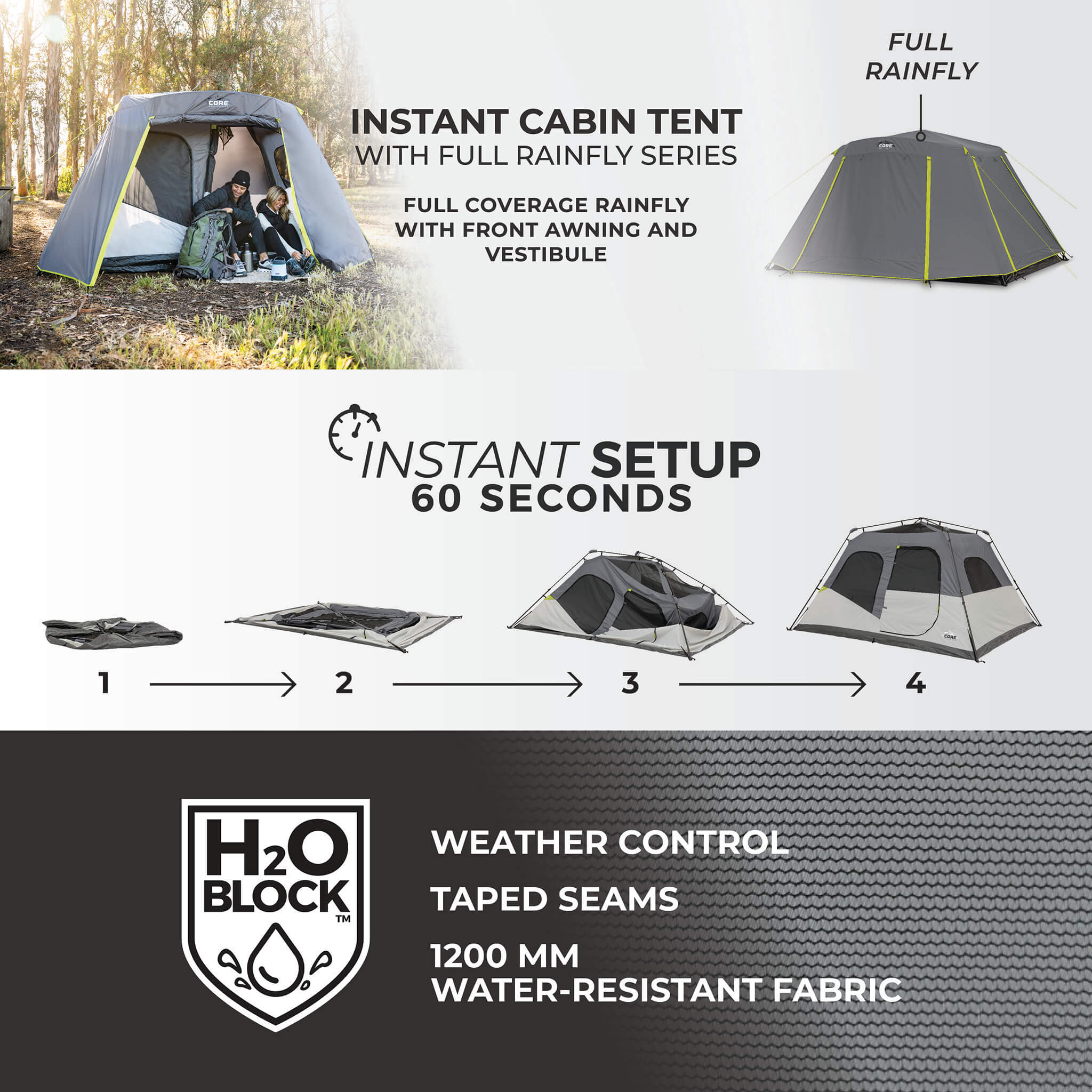 6 Person Instant Cabin Tent with Full Rainfly