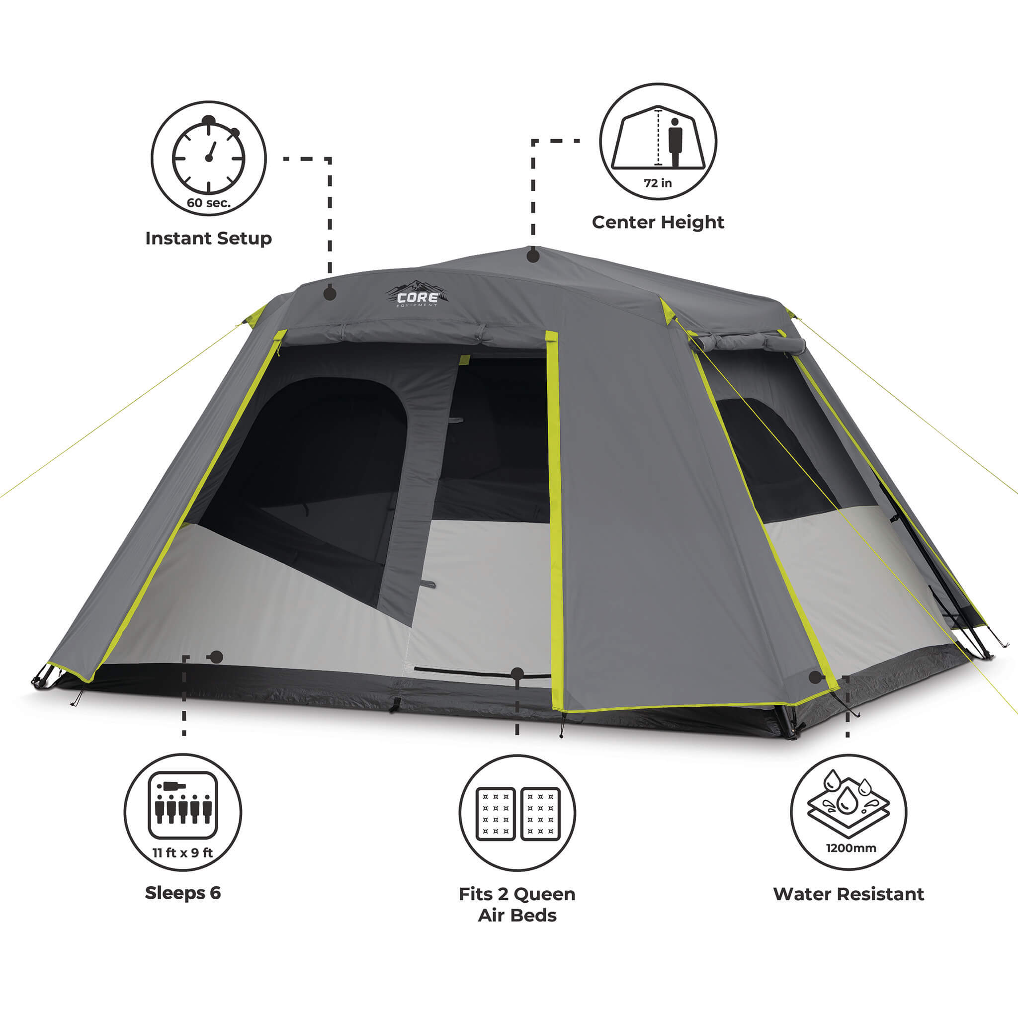 6 Person Instant Cabin Tent with Full Rainfly