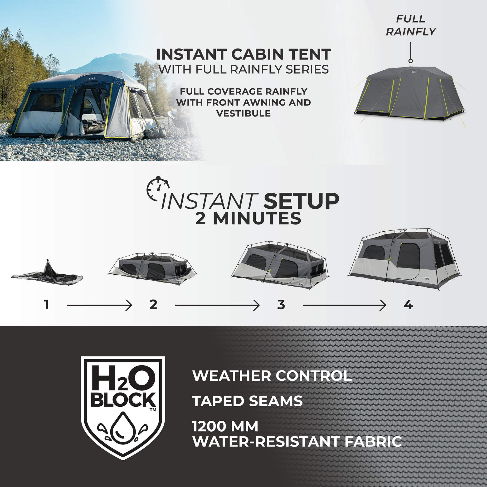 9 Person Instant Cabin Tent with Full Rainfly