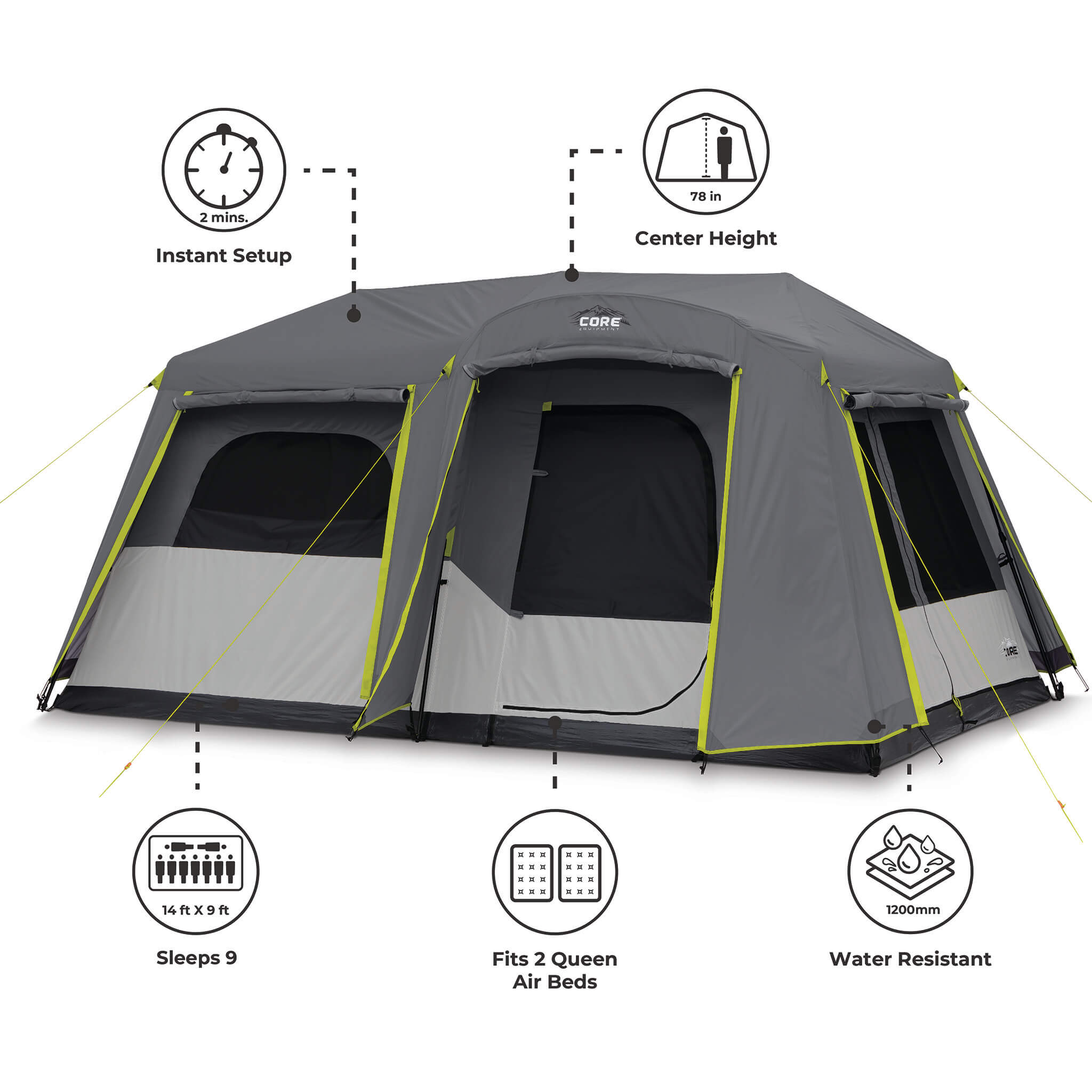 9 Person Instant Cabin Tent with Full Rainfly