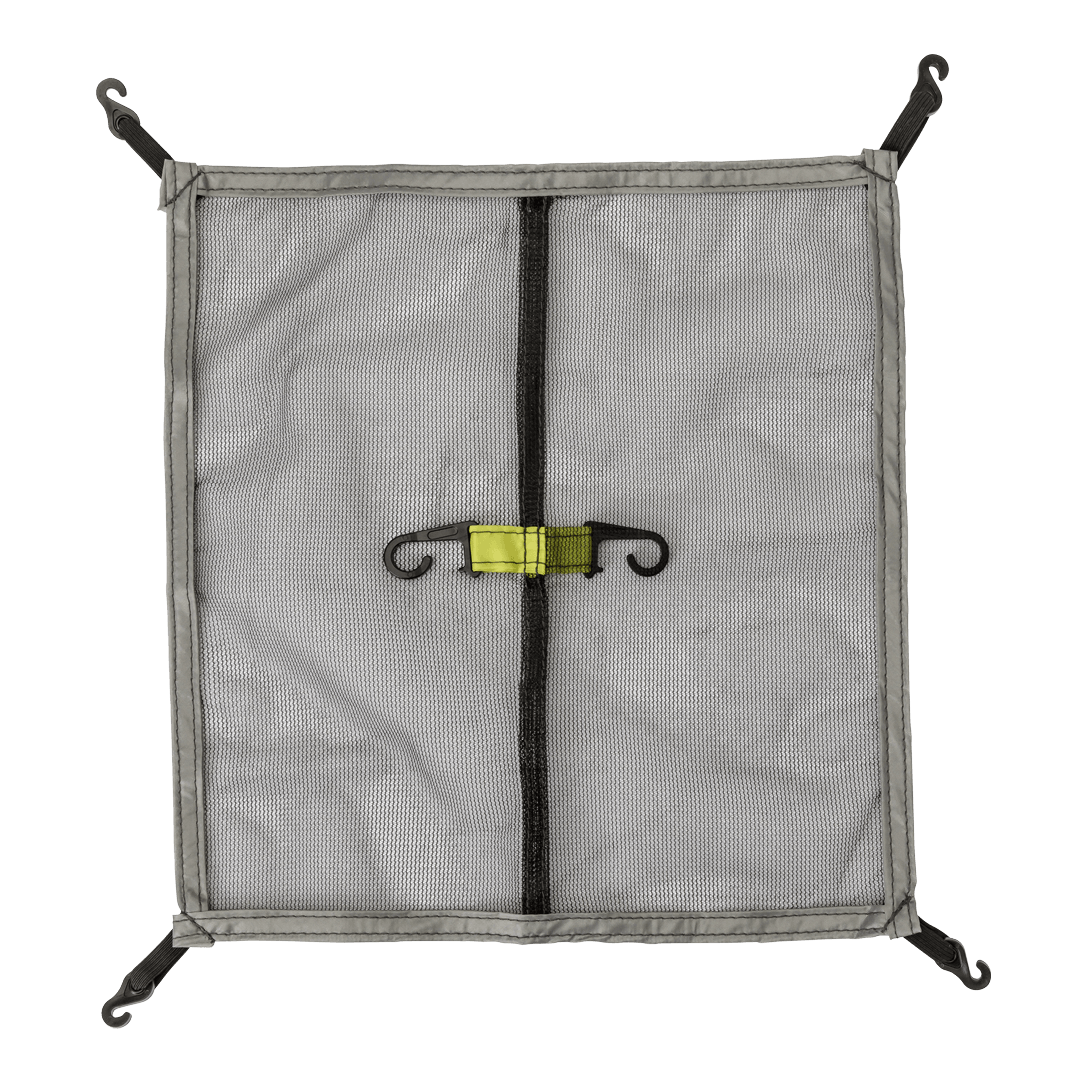 gear loft with green accents and hooks on each corner