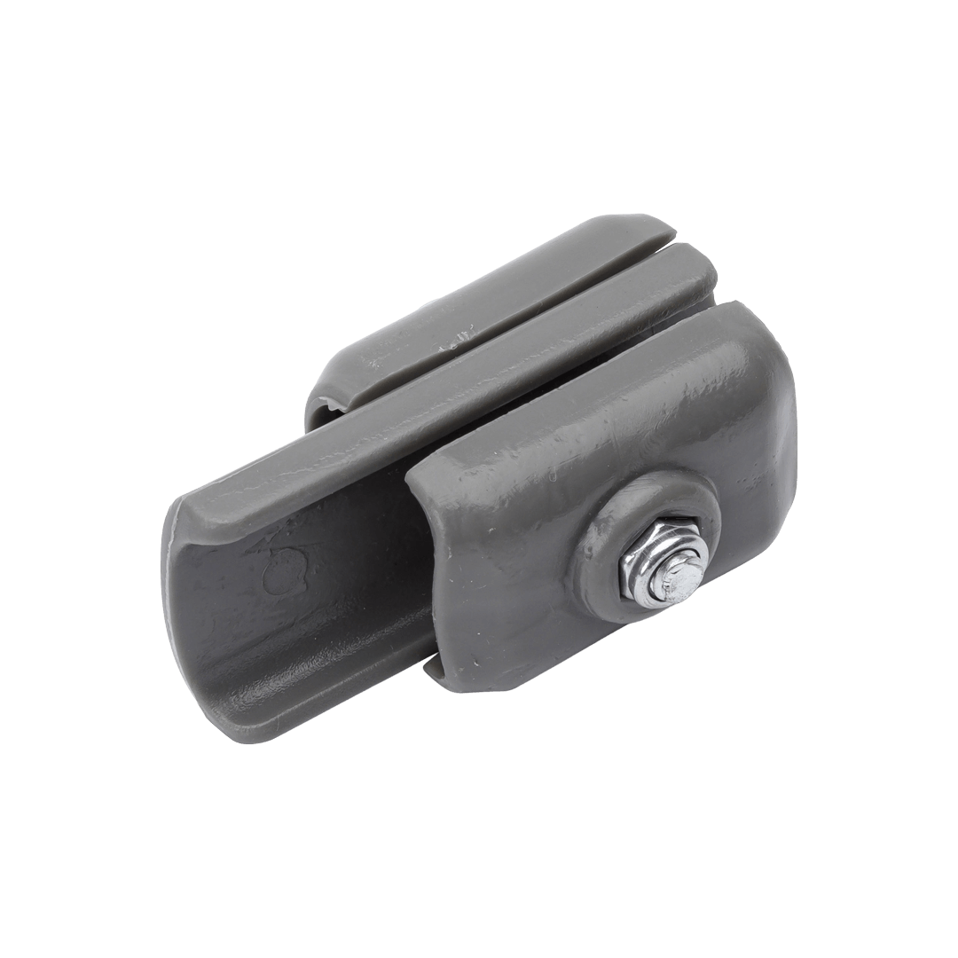 Back view of 3 piece grey endcap with nut and bolt