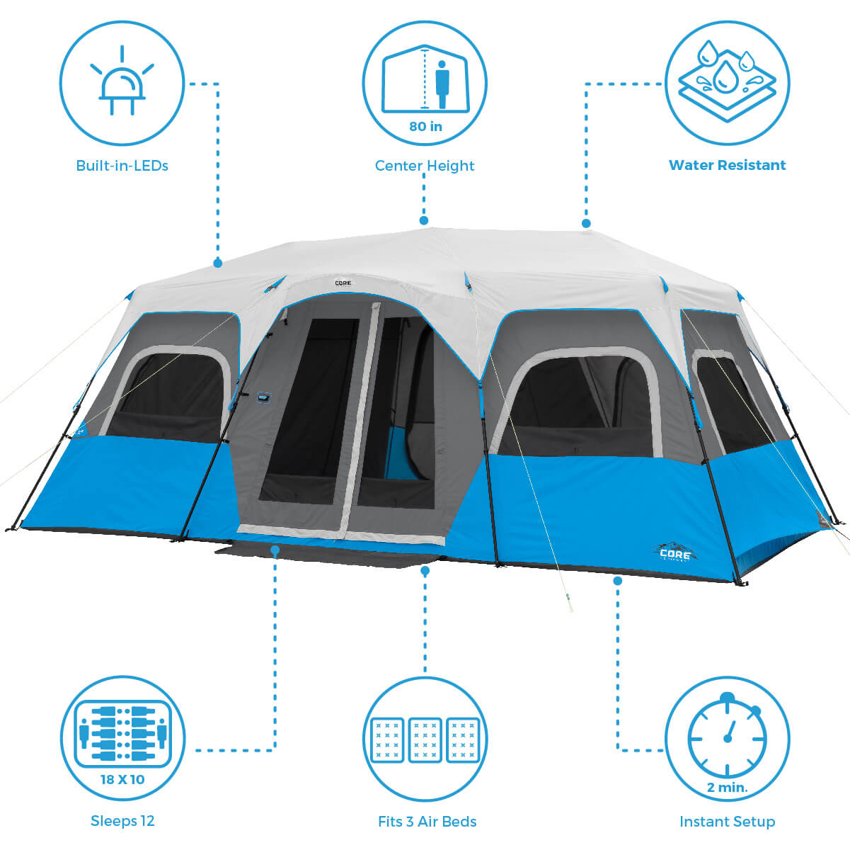 12 Person Lighted Instant Cabin Tent