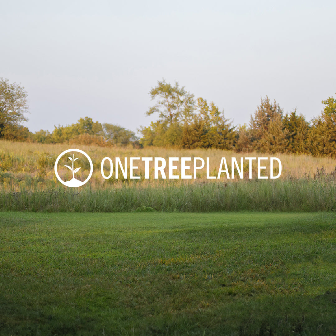 Green field with trees and 'One Tree Planted' logo overlay