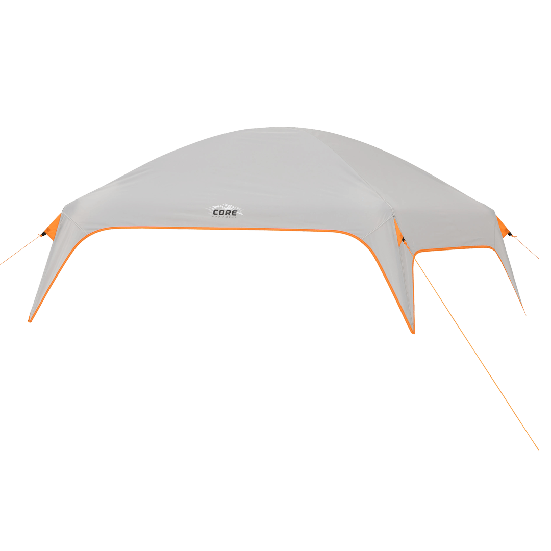 white rainfly with orange trim