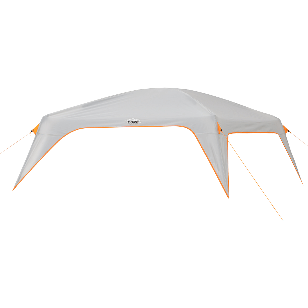 white rainfly with orange trim 