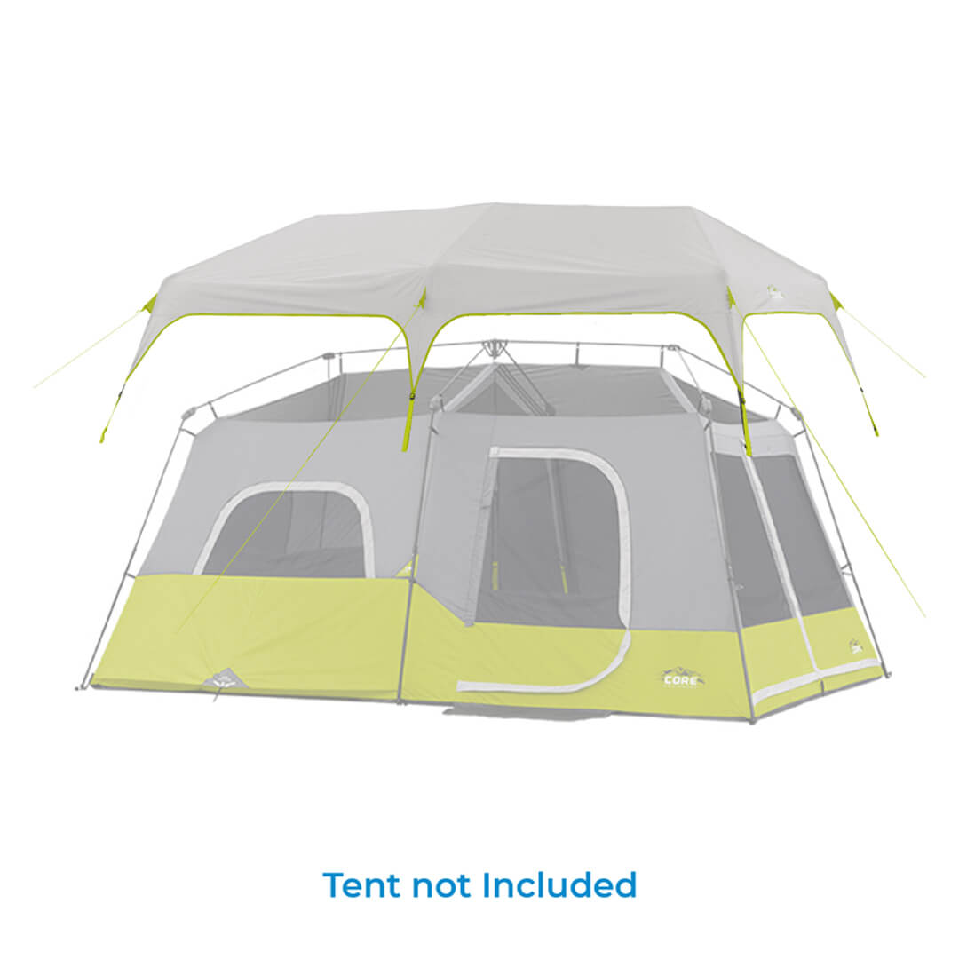 rainfly over grey and green tent body with the text "tent not included" 
