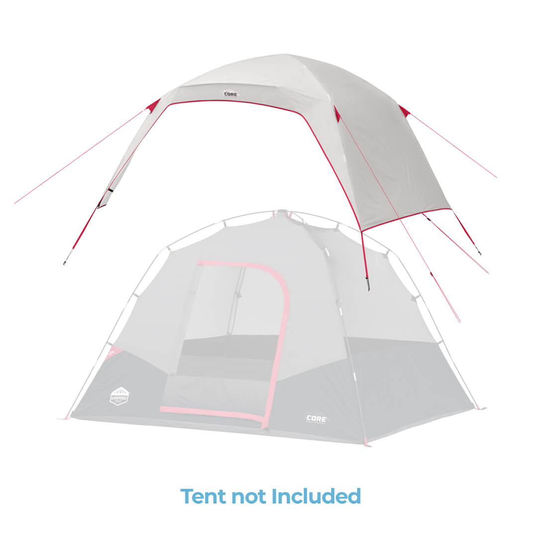white rainfly over grey tent body with text reading "tent not included" 