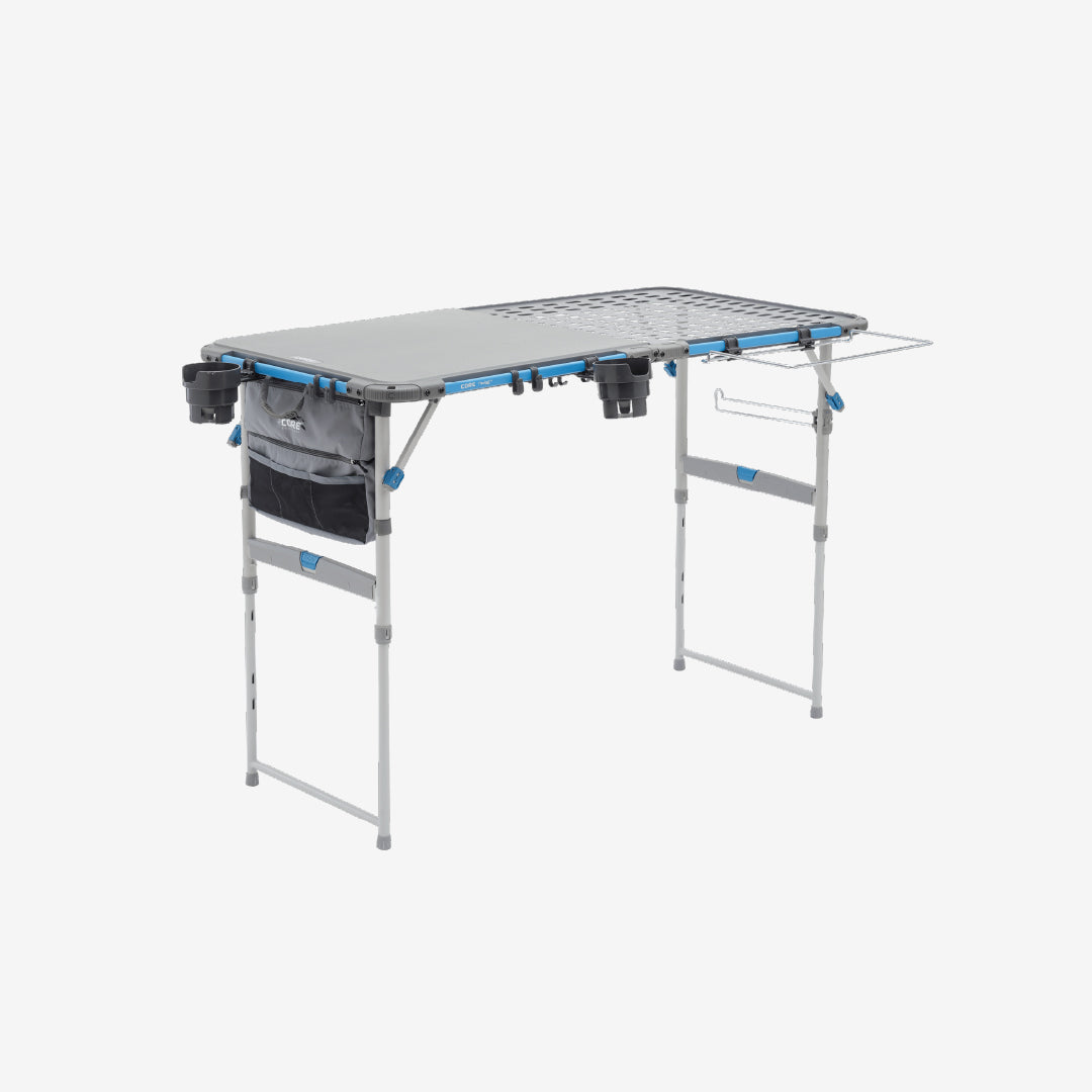 Portable CORE FlexRail tailgate camping table with adjustable legs 