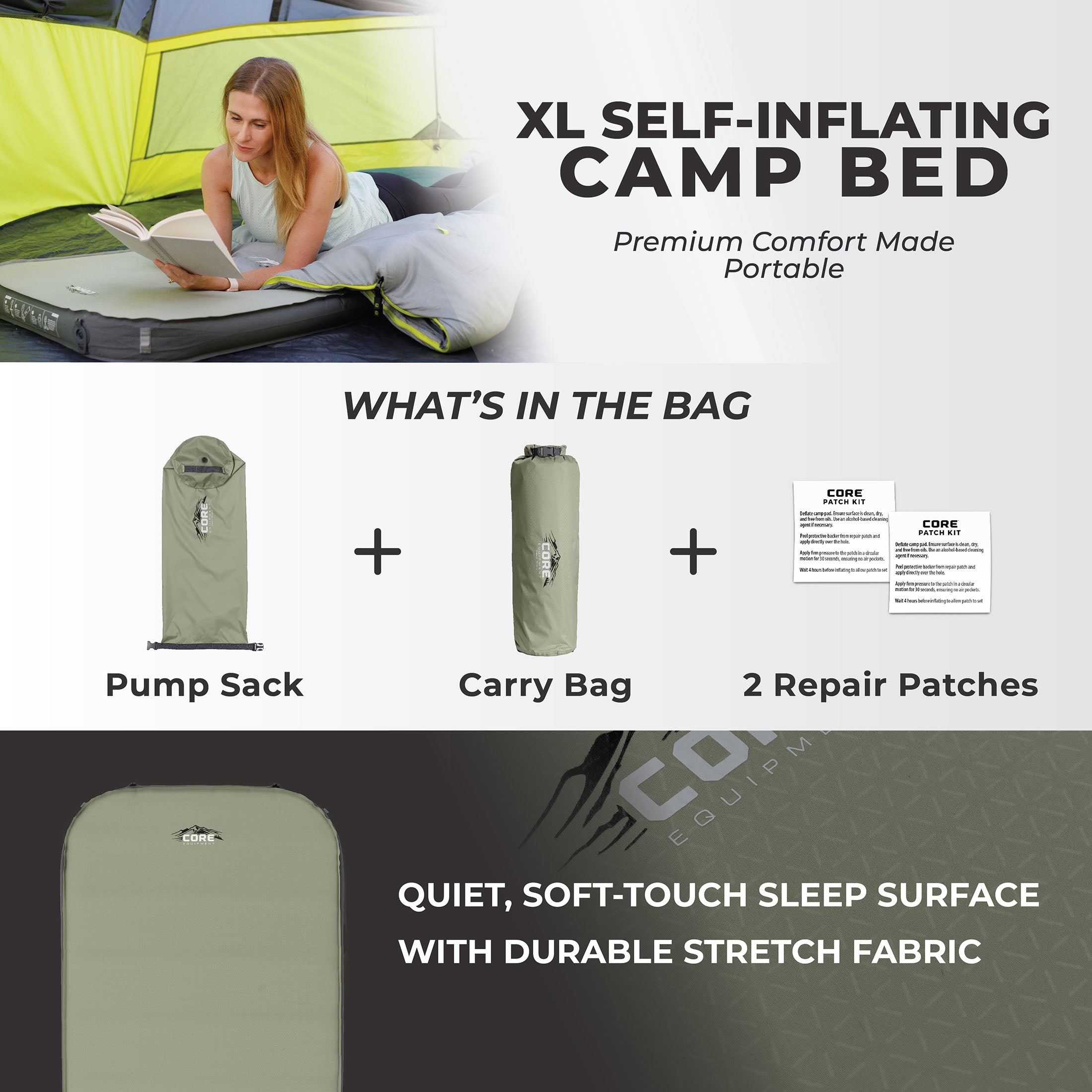 4 Season Long Wide Self Inflating Camping Bed