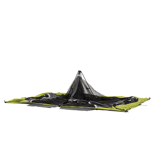 CORE 10 person instant tent setup gif demonstrating fast pop-up frame design for quick setup at a campsite.