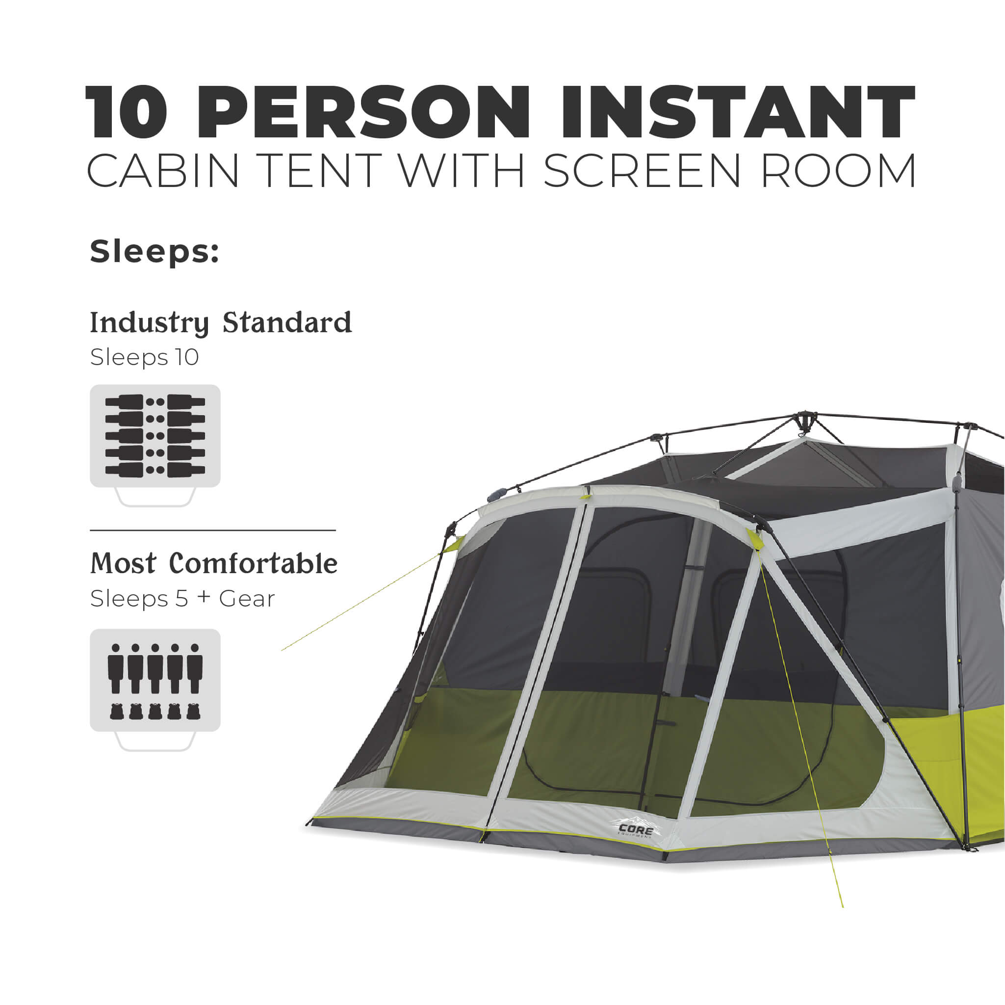 10 Person Instant Cabin Tent with Screen Room – Core Equipment
