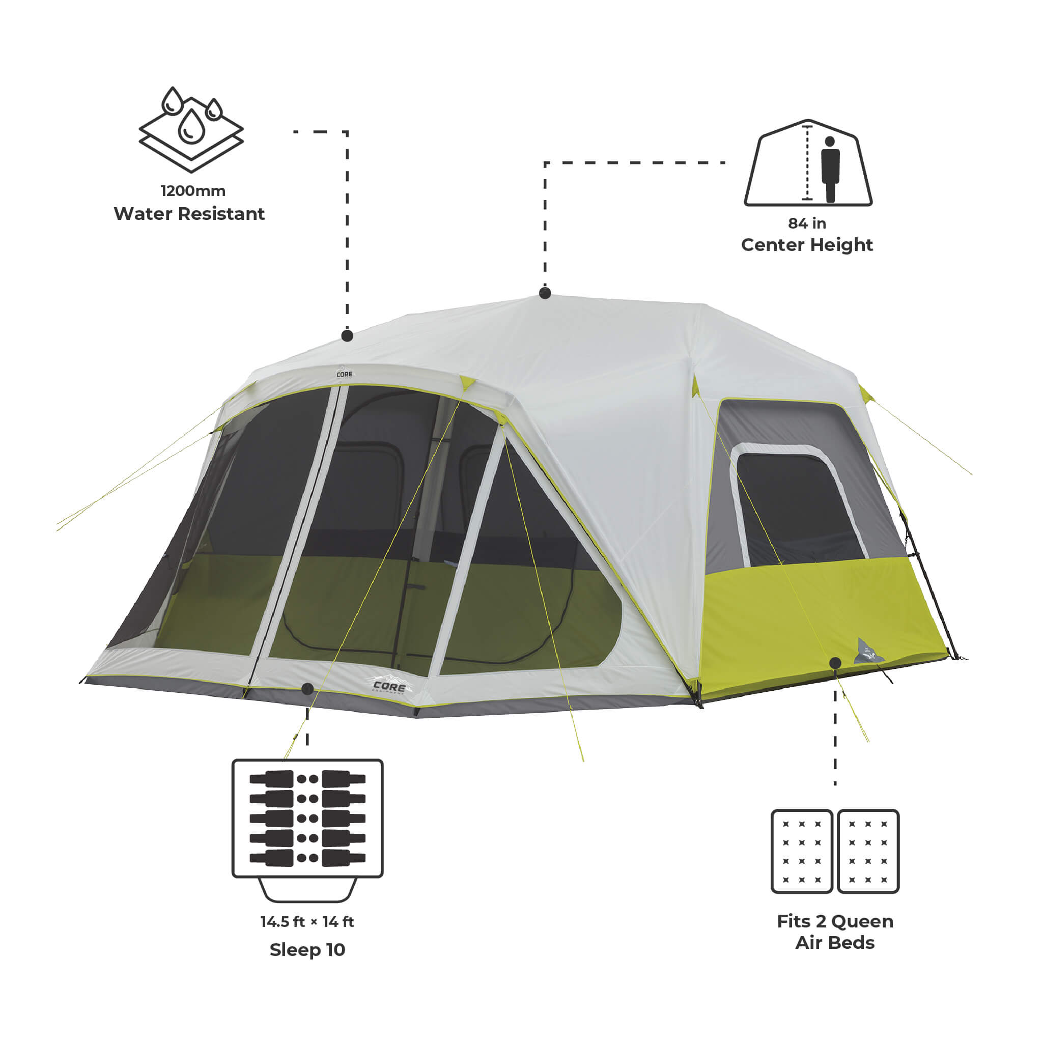 10 Person Instant Cabin Tent with Screen Room – Core Equipment