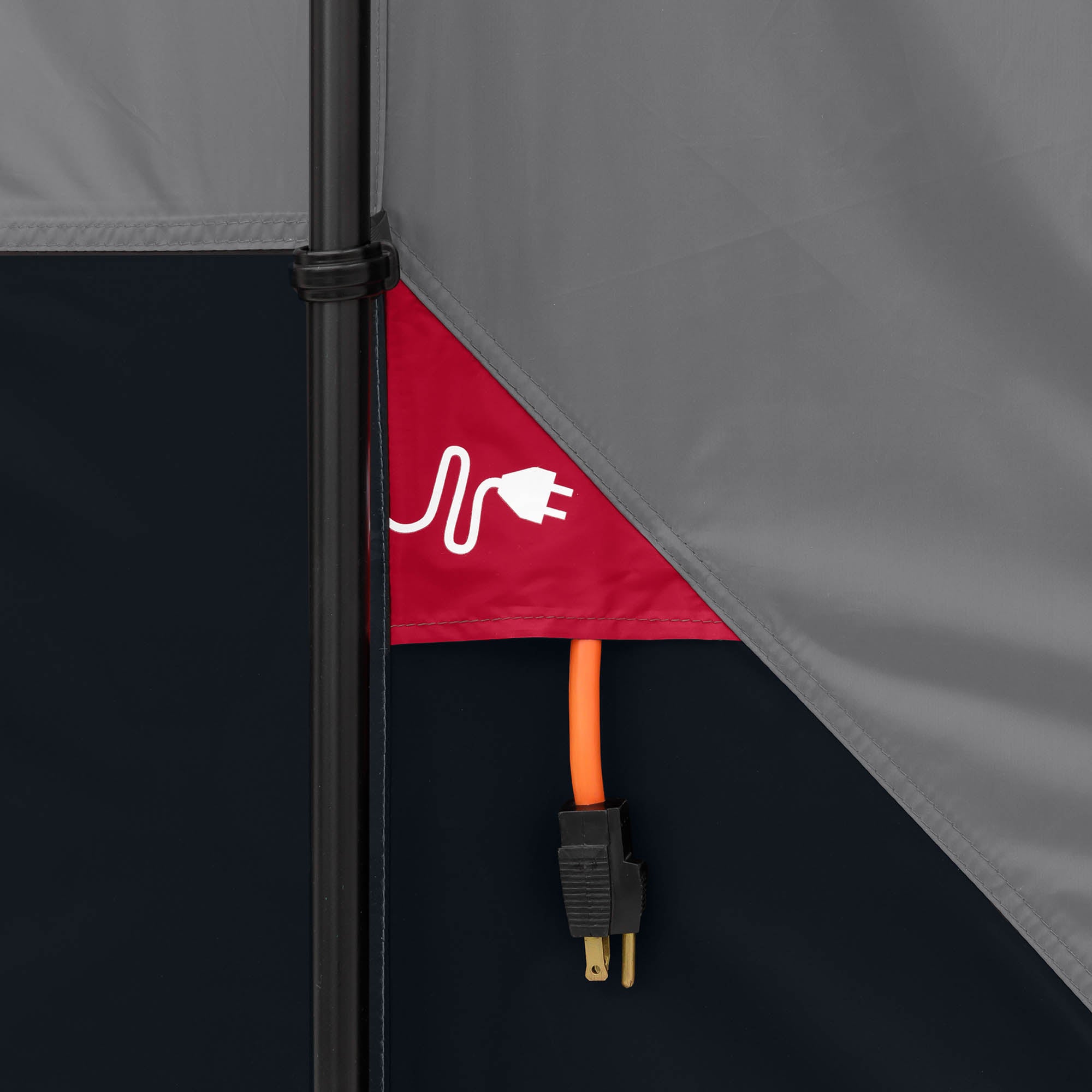 Close-up of a tent electrical port.
