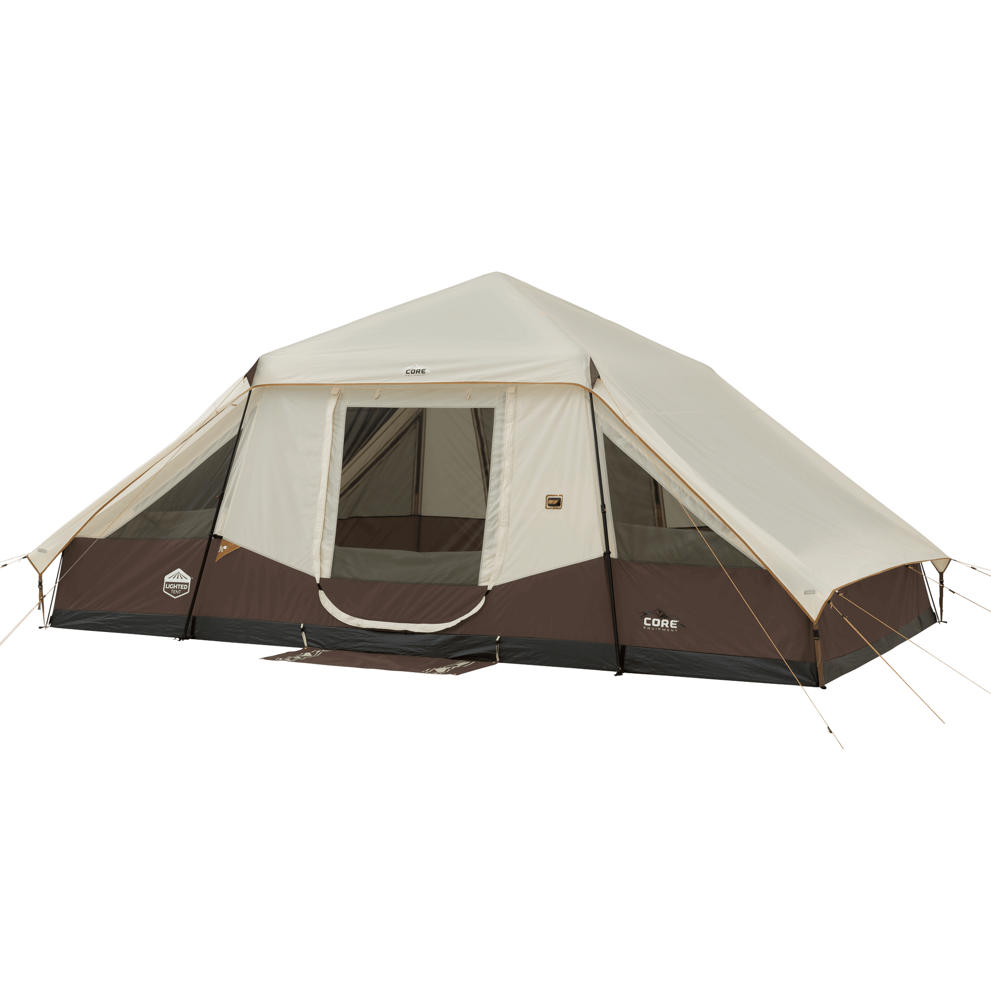CORE 610 person instant pyramid tent with pre-attached poles, tall entry door, and durable weather-resistant construction.