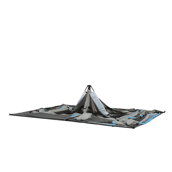 CORE 10 person instant lighted tent setup gif demonstrating fast pop-up frame design for quick setup at a campsite.