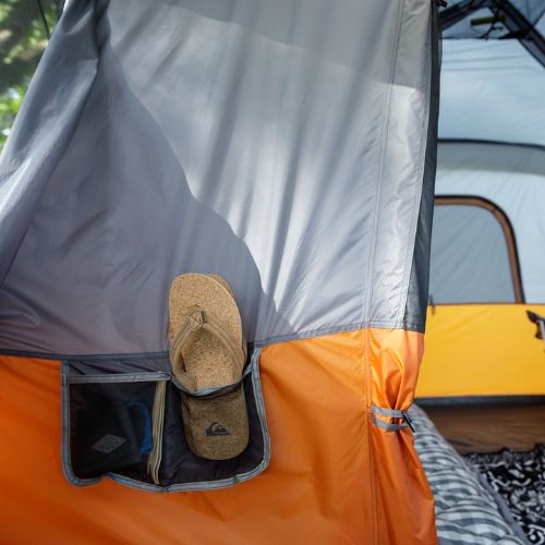 Close up of a storage pocket in a CORE 11 person cabin tent with screen room.