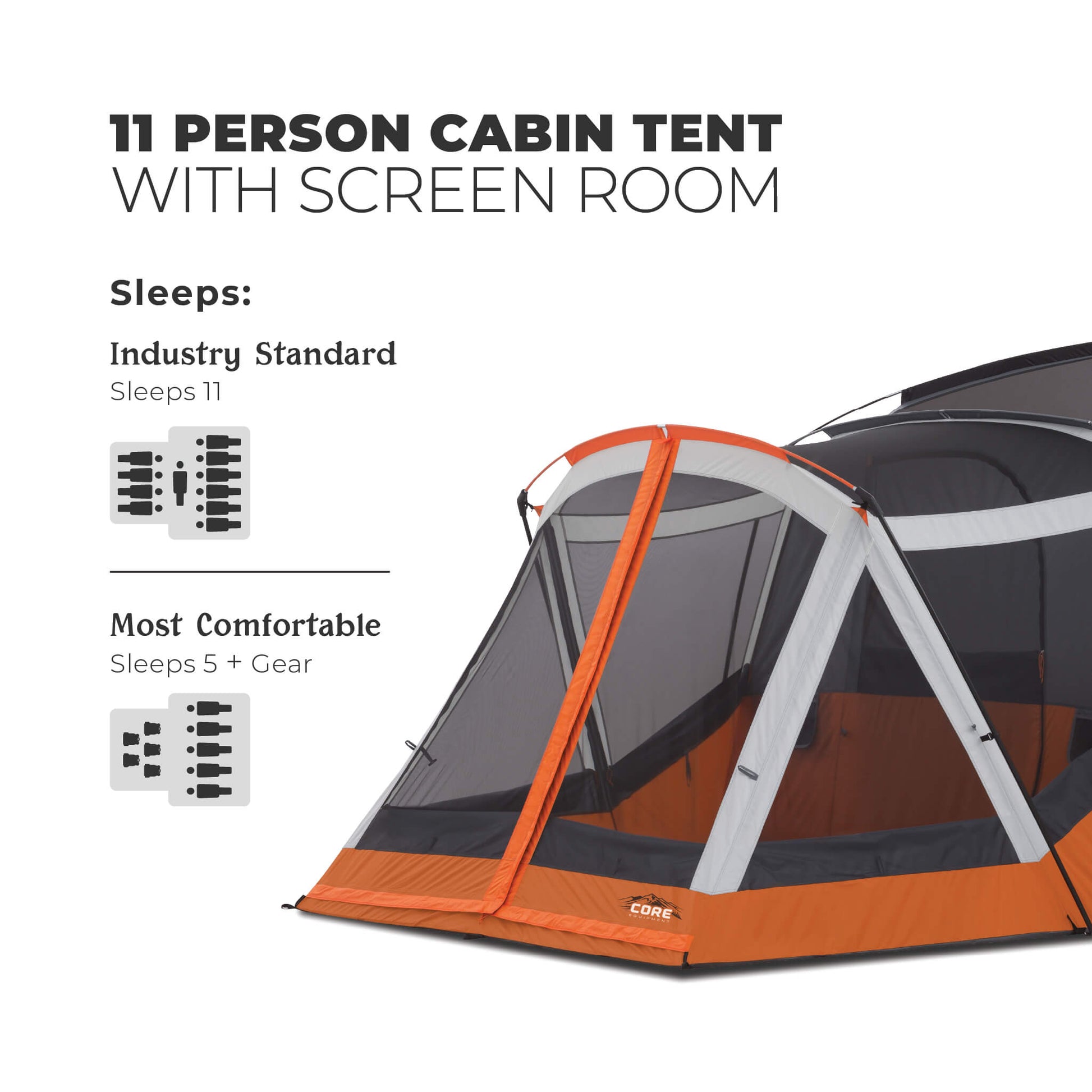 5 room tent Core Equipment 11-Person Cabin Tent with Screen Room, 17' x 12'