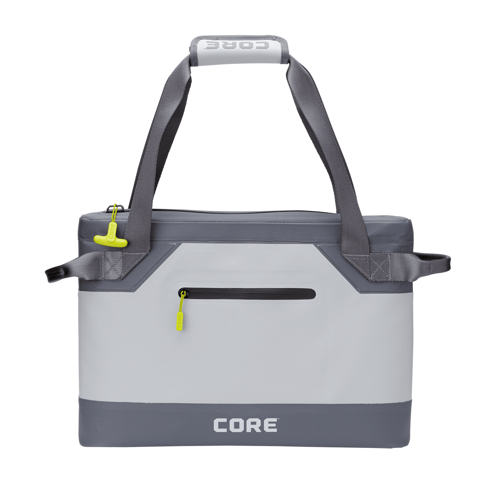 CORE 12 can performance tote cooler in gray with leakproof design, durable straps, and secure front zipper pocket.