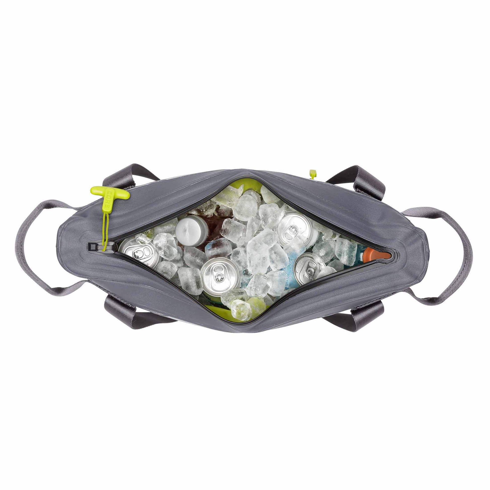 CORE 12 can performance tote cooler top view showing cans and ice inside.