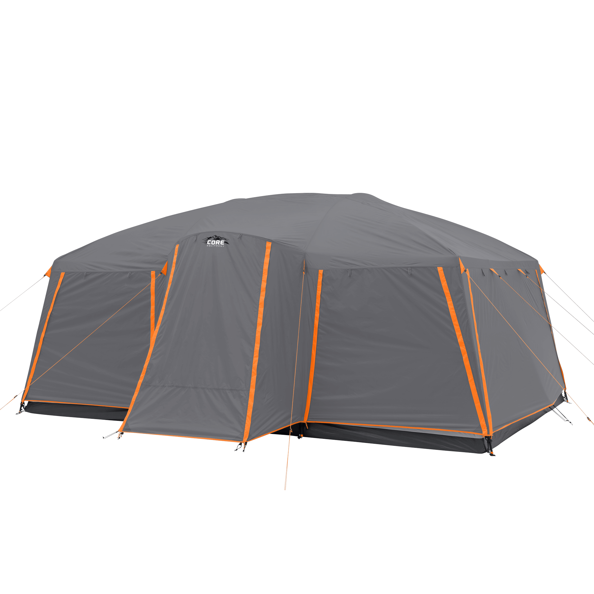 CORE 12 person straight wall cabin tent with full rainfly, tall center height, and spacious design for family camping.