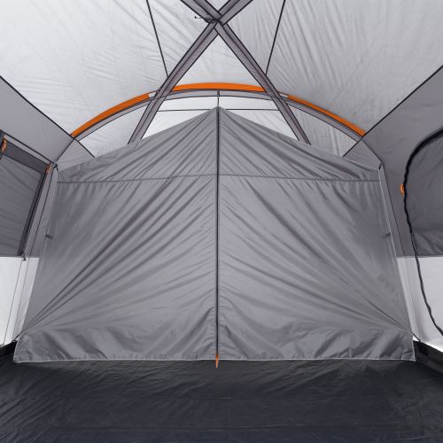 Close up of room divider in a CORE 12 person straight wall cabin tent with full rainfly.