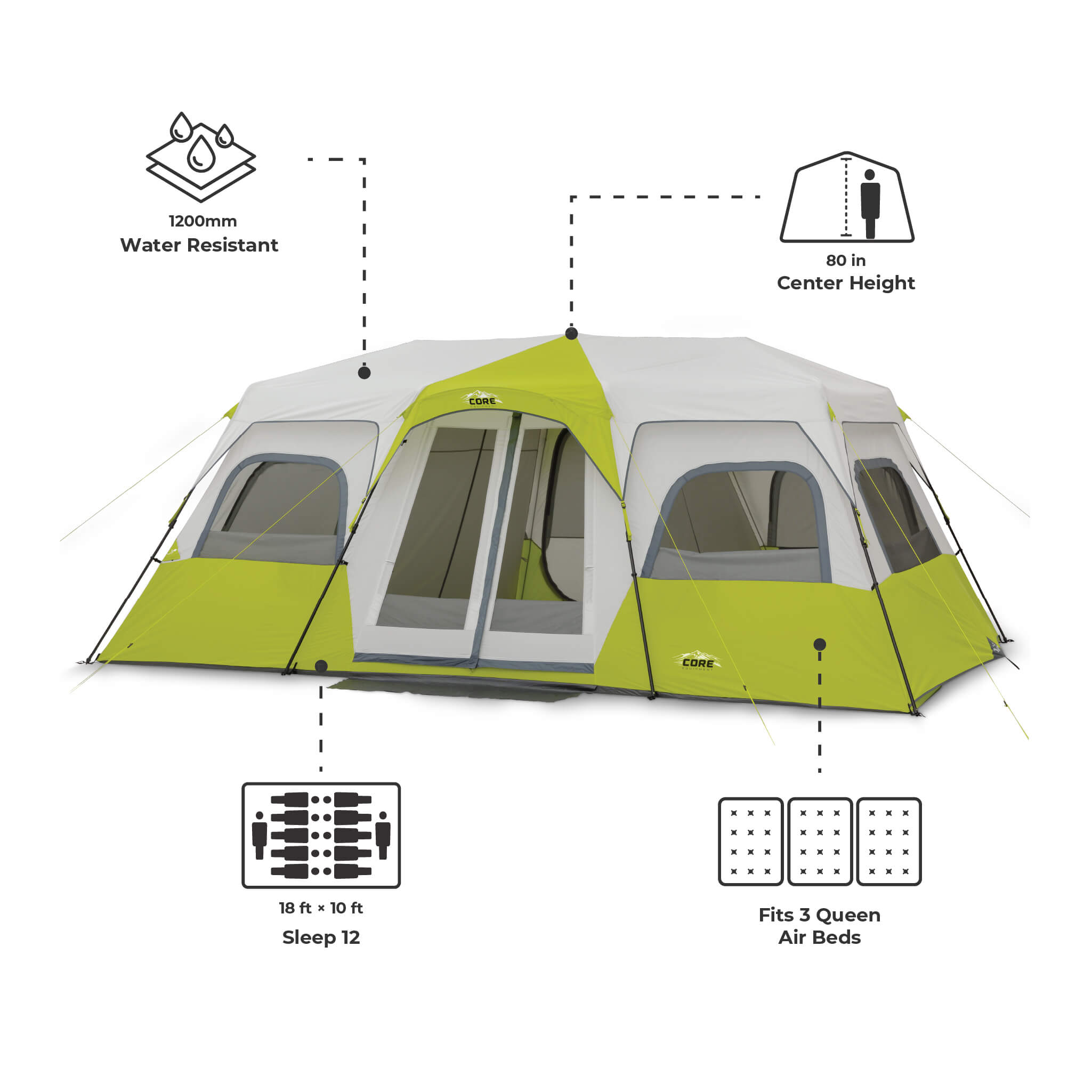 テント・タープ CORE 12 Person  Cabin Tent 12 Person Instant Cabin Tent – Core Equipment