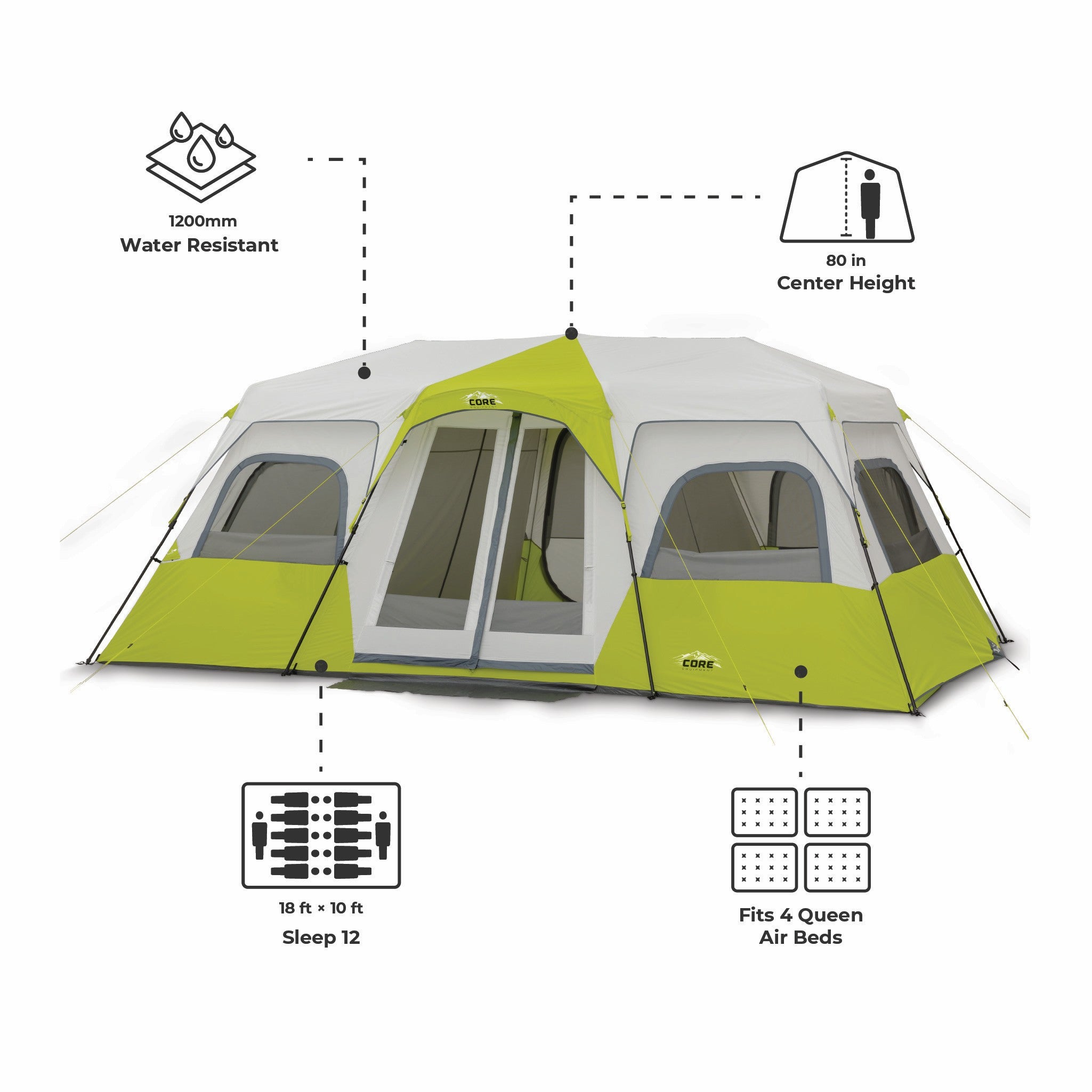 18 person tent Core Equipment 12-Person Instant Cabin Tent