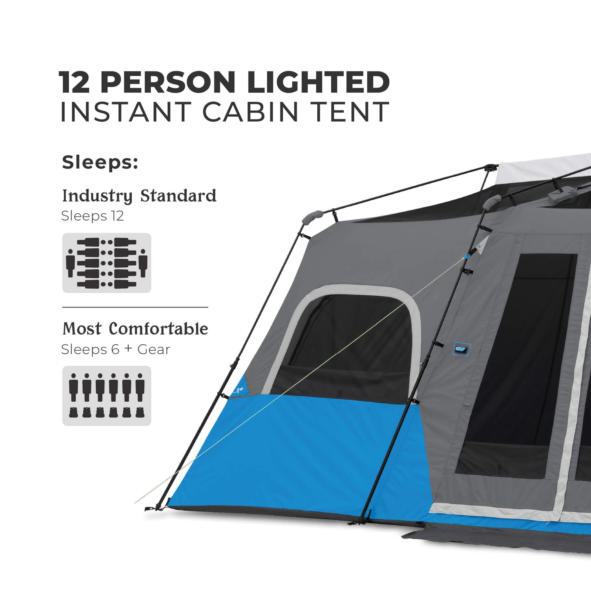 12 man instant tent Core Equipment Lighted 12 Person Instant Cabin Tent