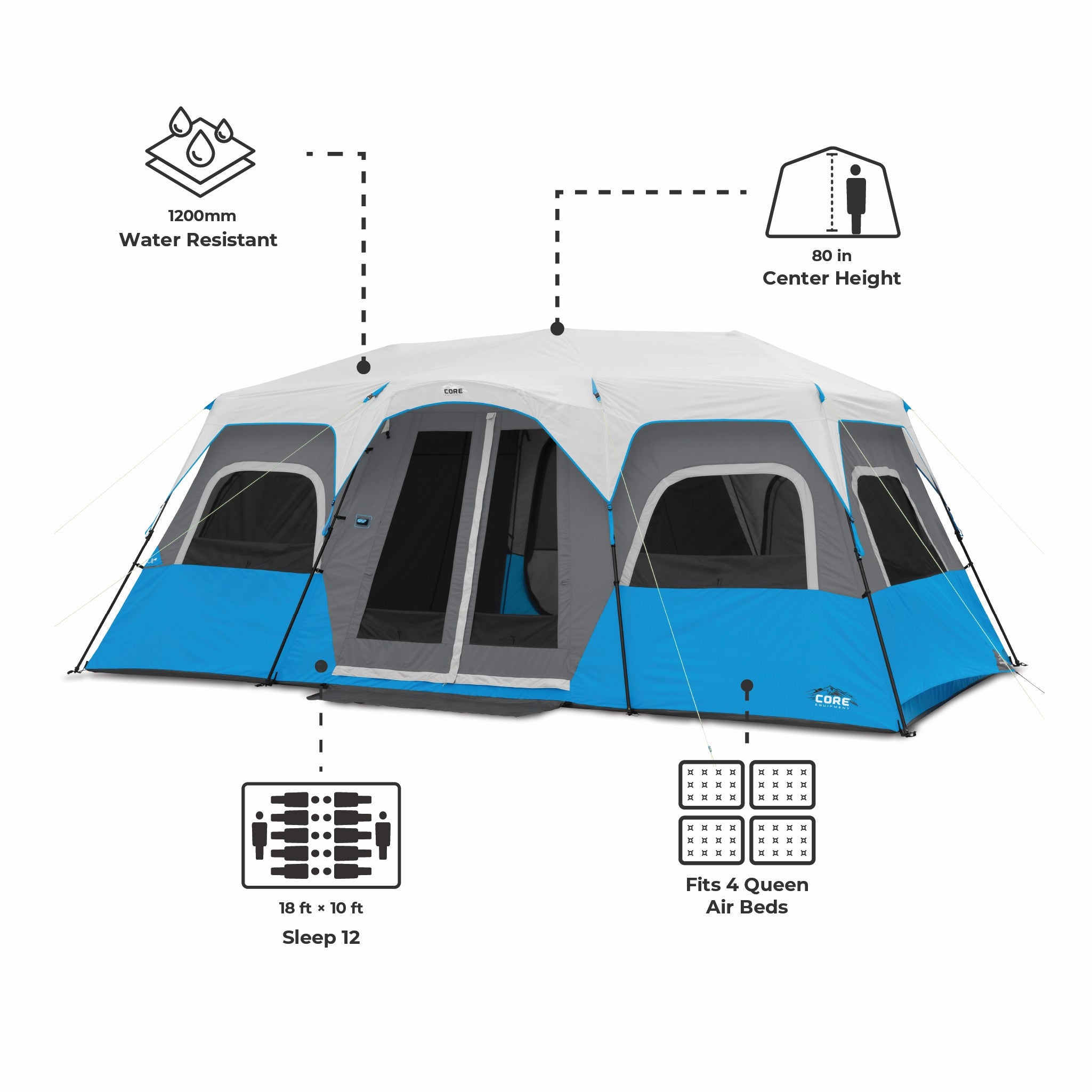 12 Person Lighted Instant Cabin Tent – Core Equipment