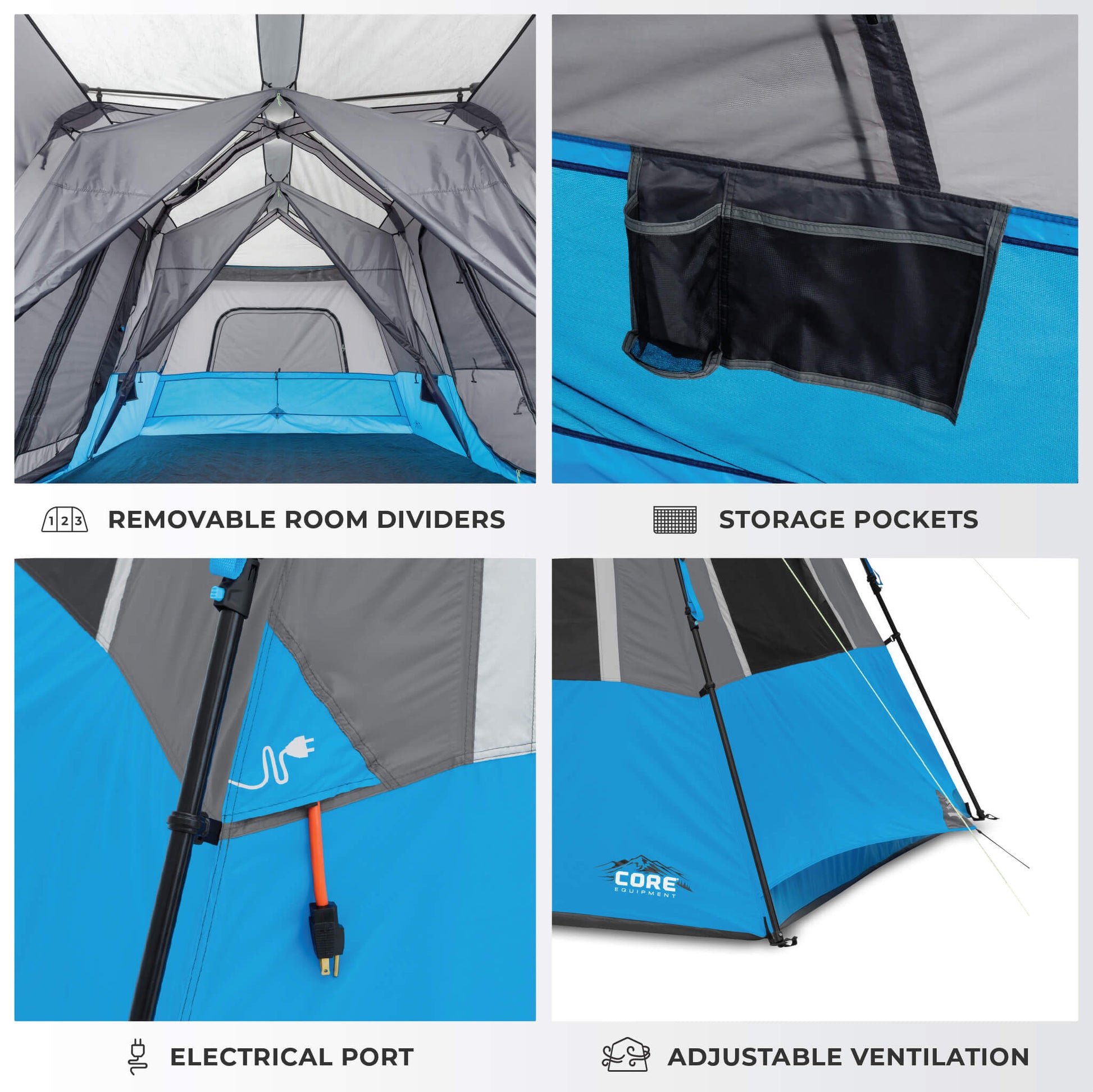 123 tent Core Equipment Lighted 12 Person Instant Cabin Tent