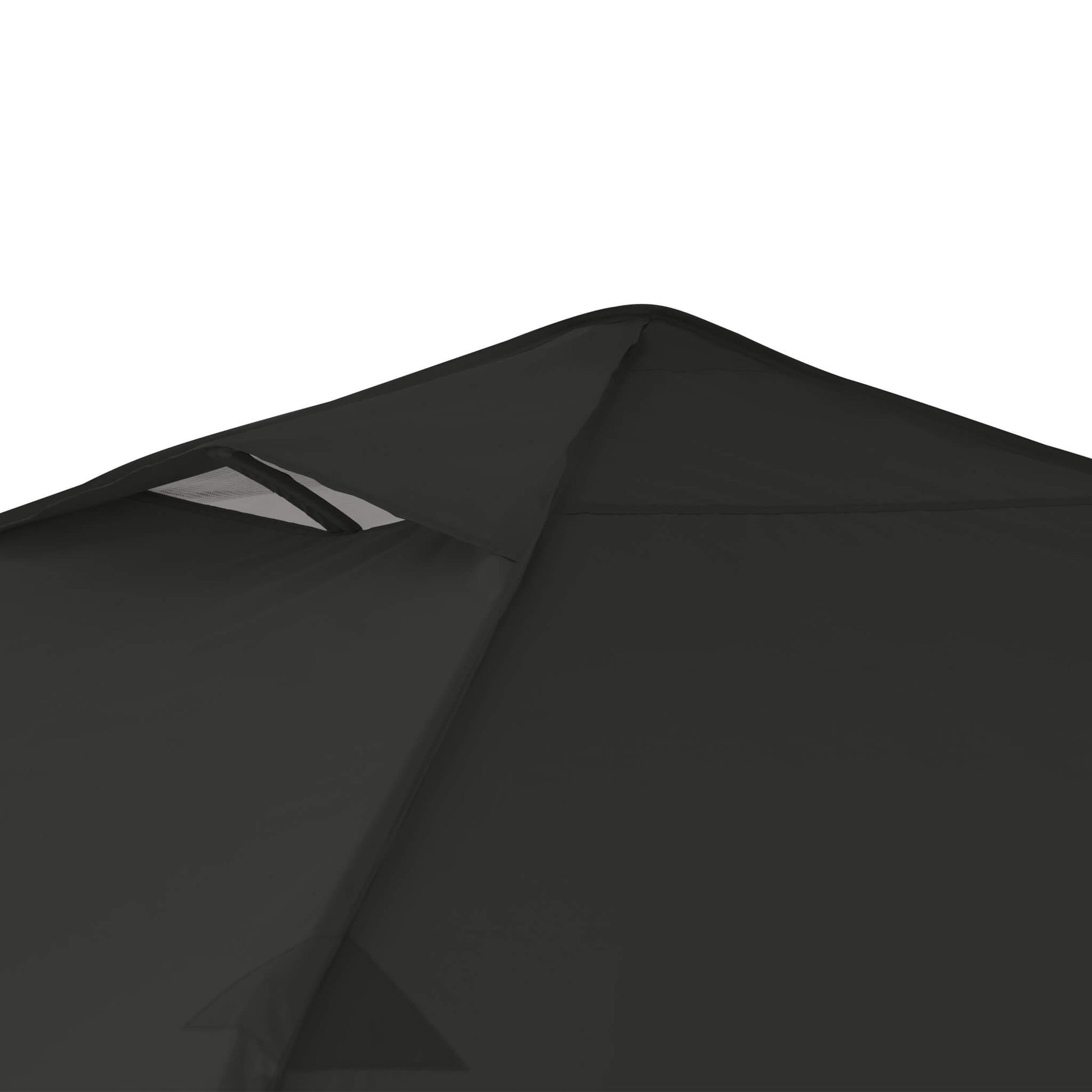 Detailed view of vented roof on the CORE 13x13 Center Push canopy top in black, designed for increased airflow and heat reduction.