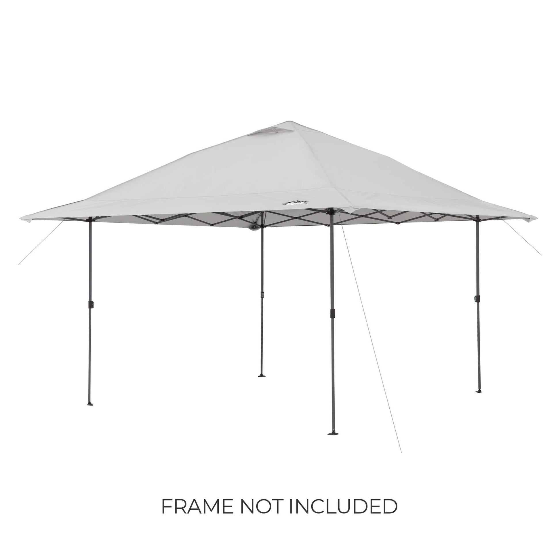 CORE 13x13 Center Push canopy top in gray shown on frame, featuring vented roof and durable fabric, with text noting frame not included.