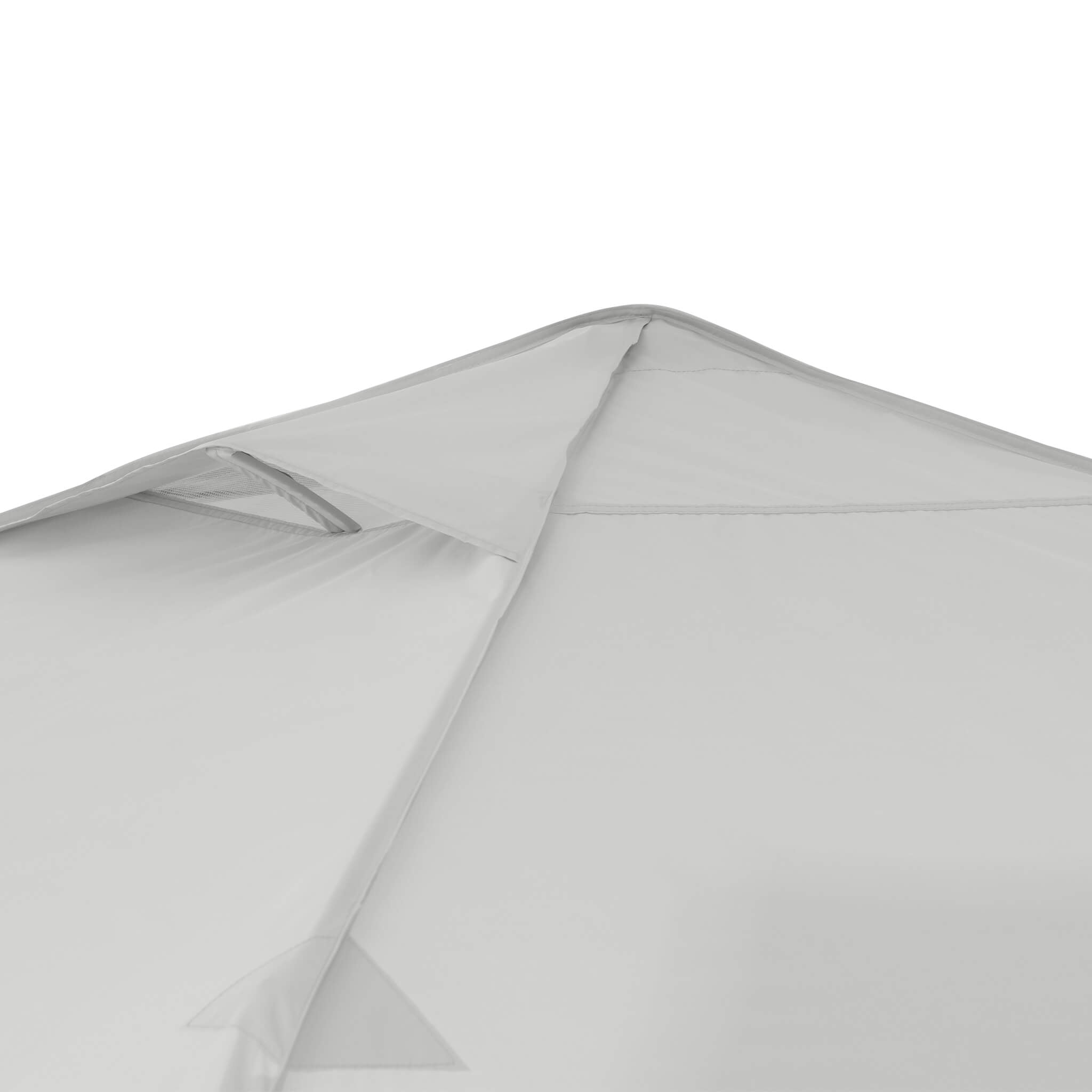 Detailed view of vented roof on the CORE 13x13 Center Push canopy top in gray, designed for increased airflow and heat reduction.
