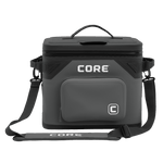 CORE Climakeep 18 can cooler front view in charcoal with a waterproof design and a shoulder strap.