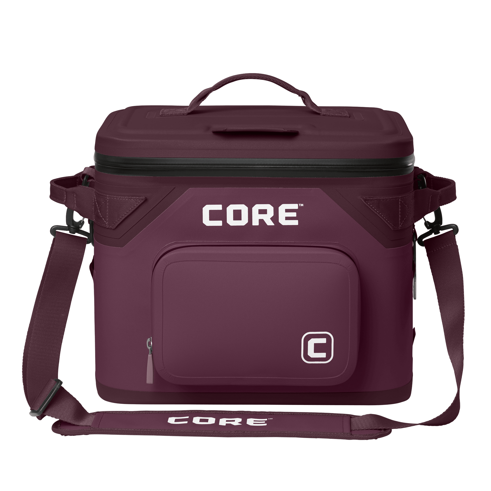 CORE Climakeep 18 can cooler front view in mulberry with a waterproof design and a shoulder strap.