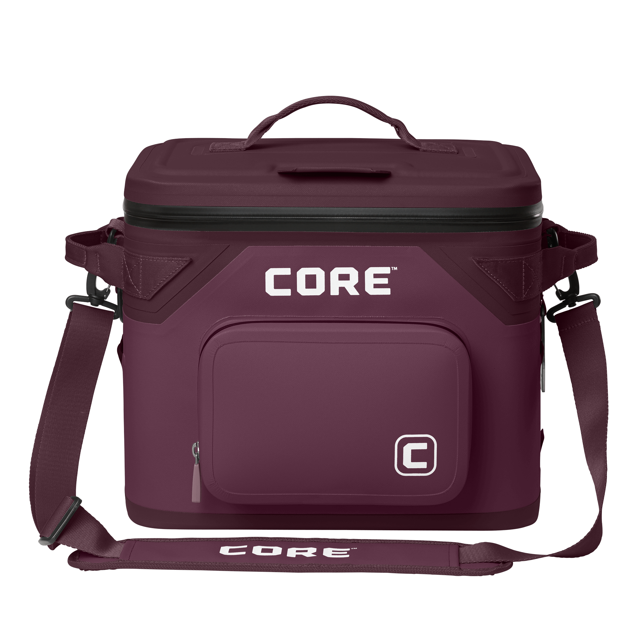 CORE Climakeep 18 can cooler front view in mulberry with a waterproof design and a shoulder strap.