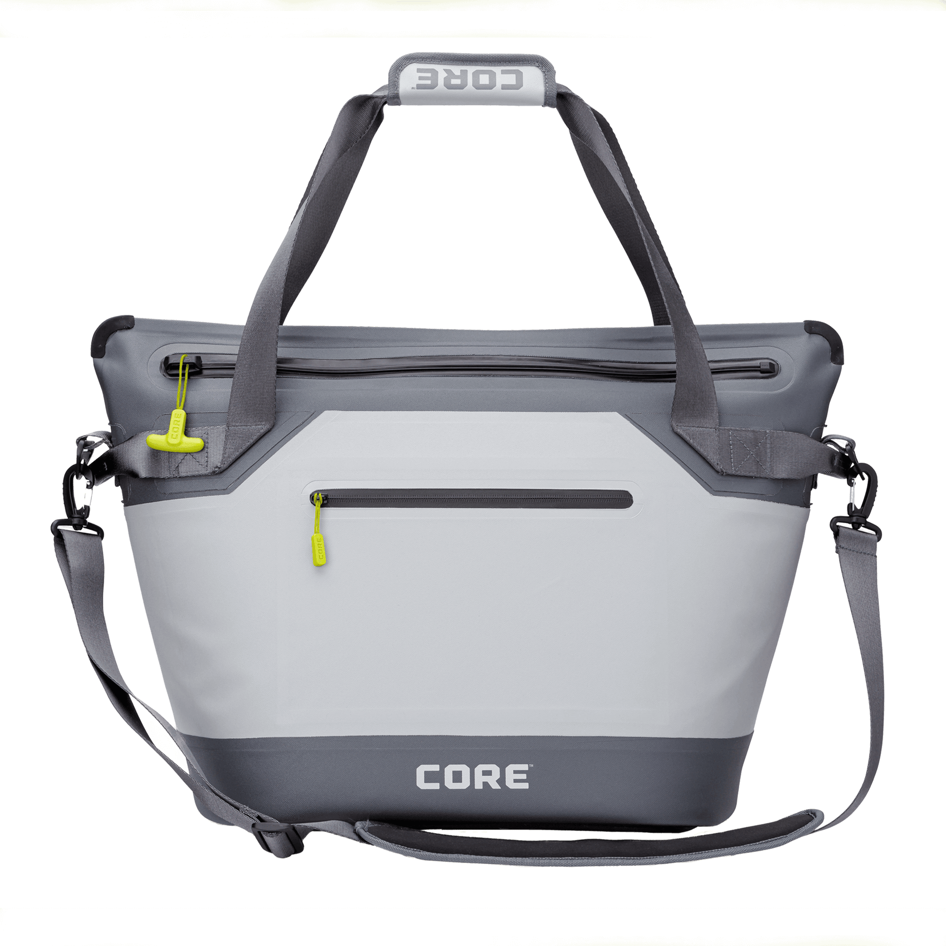 CORE 20 can performance cooler in gray with leakproof design, durable straps, and secure front zipper pocket.