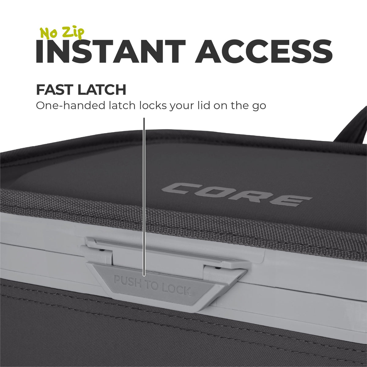 Close up of fast latch lid on Flipback charcoal 26 can cooler.