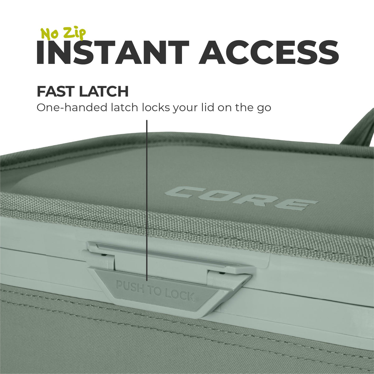 Close up of fast latch lid on Flipback sage 26 can cooler.