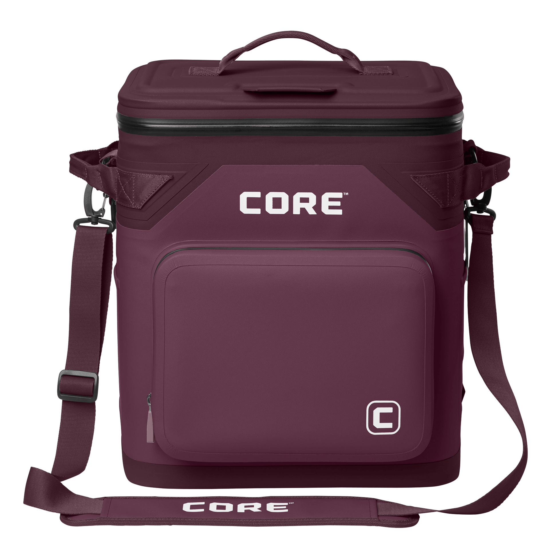 CORE Climakeep 36 can cooler front view in mulberry with a waterproof design and a shoulder strap.