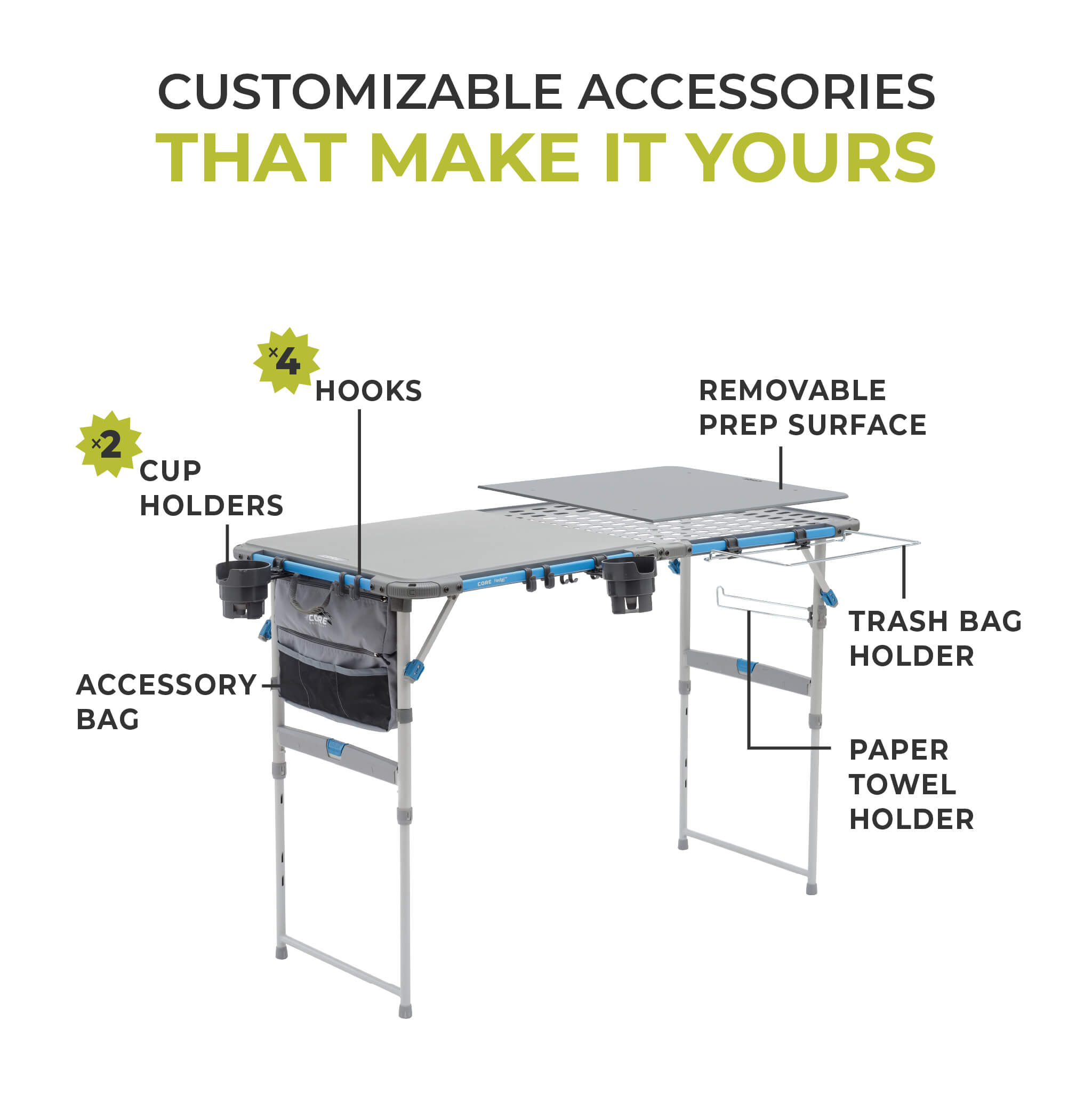 4 Foot FlexRail Camp Cook Table with Extra Prep Space – Core Equipment