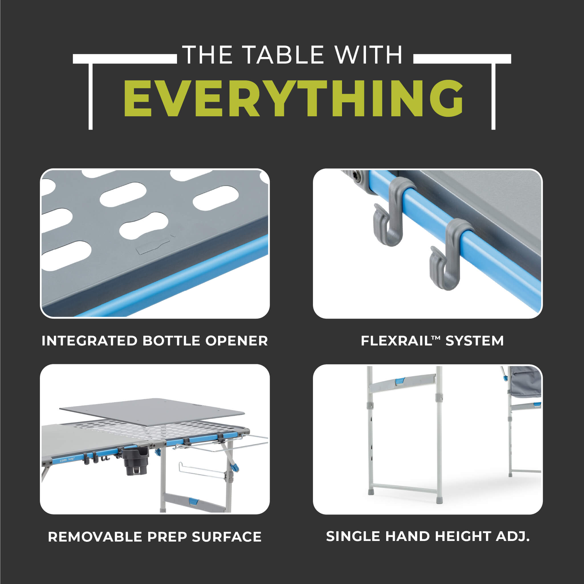 4 Foot FlexRail Camp Cook Table with Extra Prep Space – Core Equipment