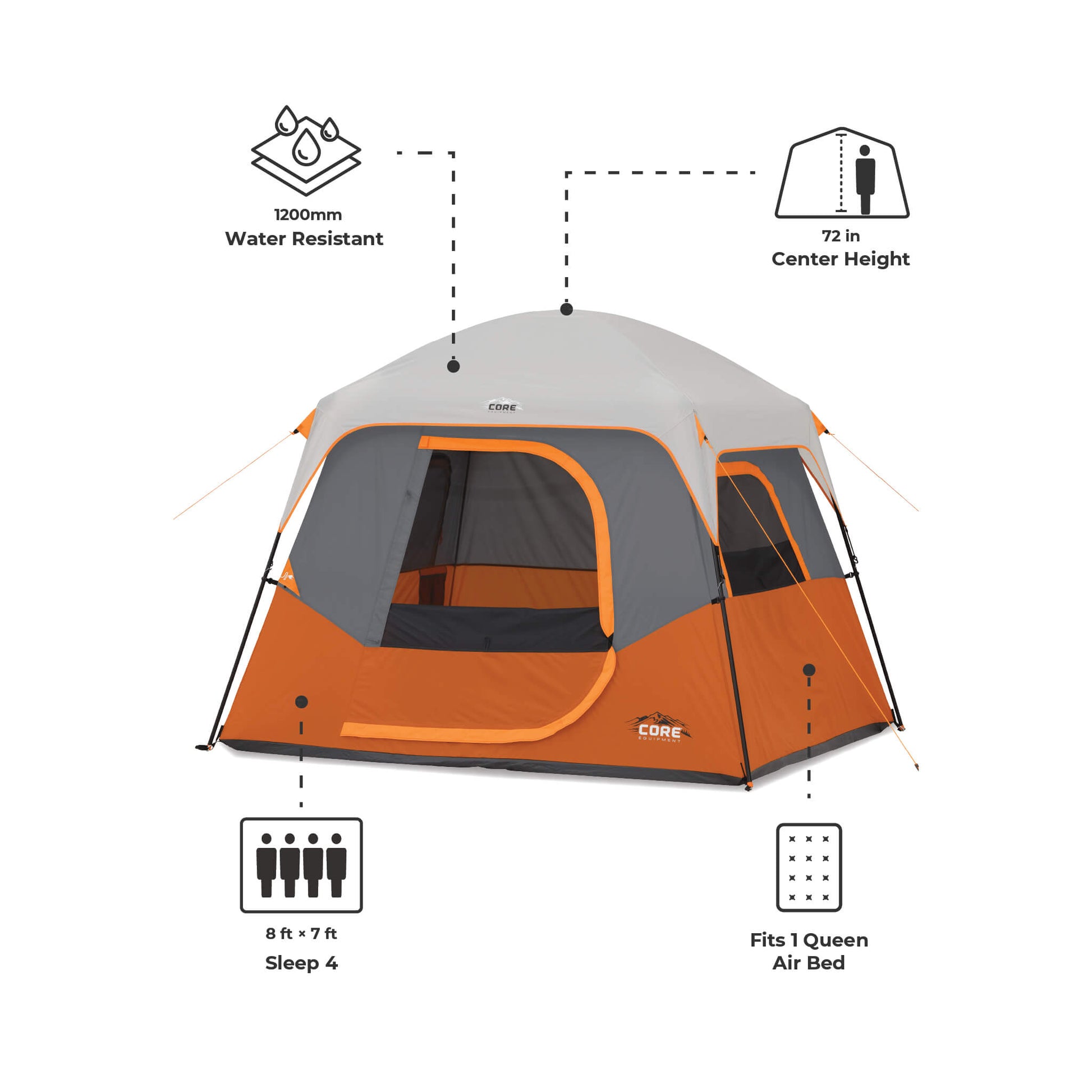 Core 4-Person Straight Wall Cabin Tent