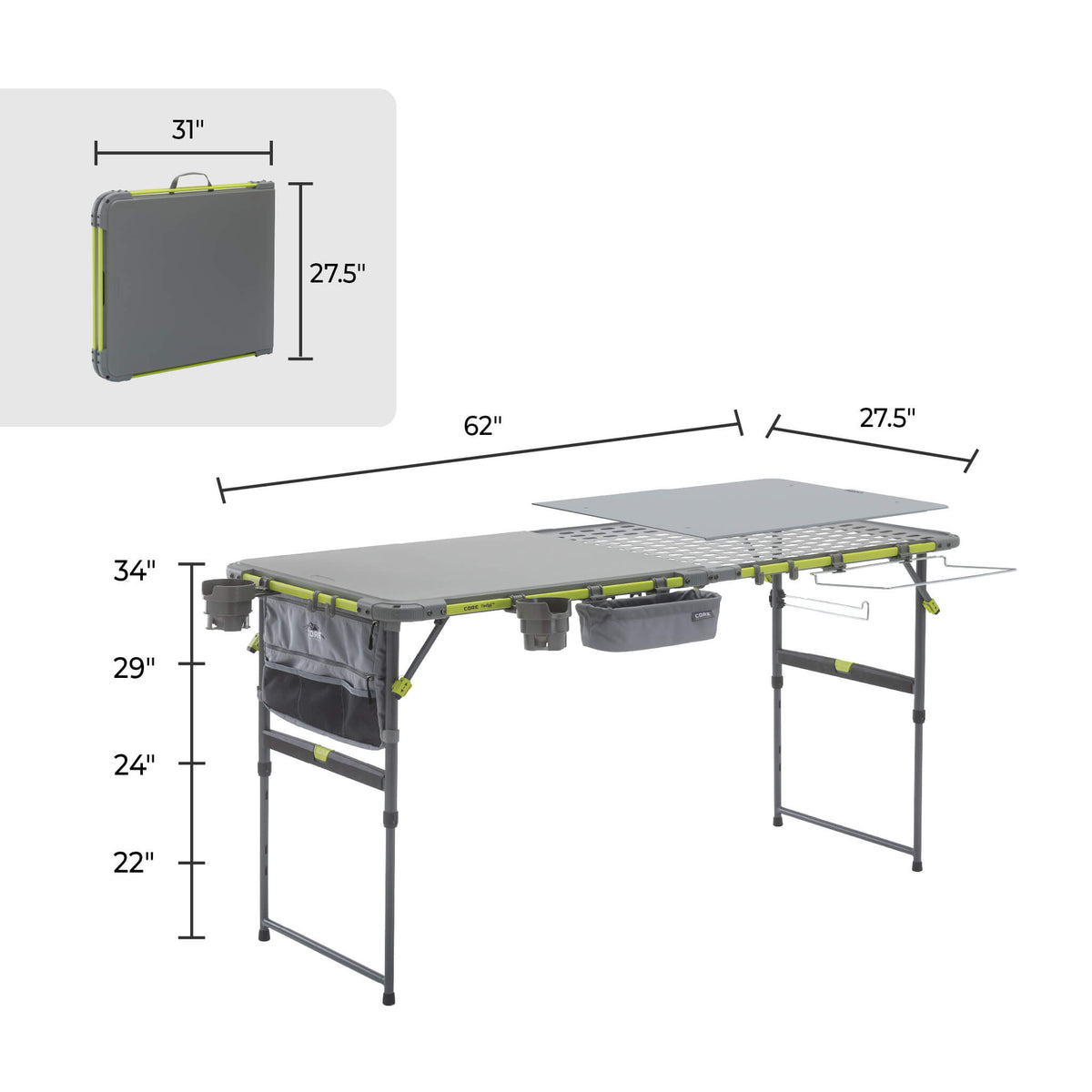 Cooking Table Price 5 Foot FlexRail Camp Cook Table with Extra Prep Space – Core Equipment
