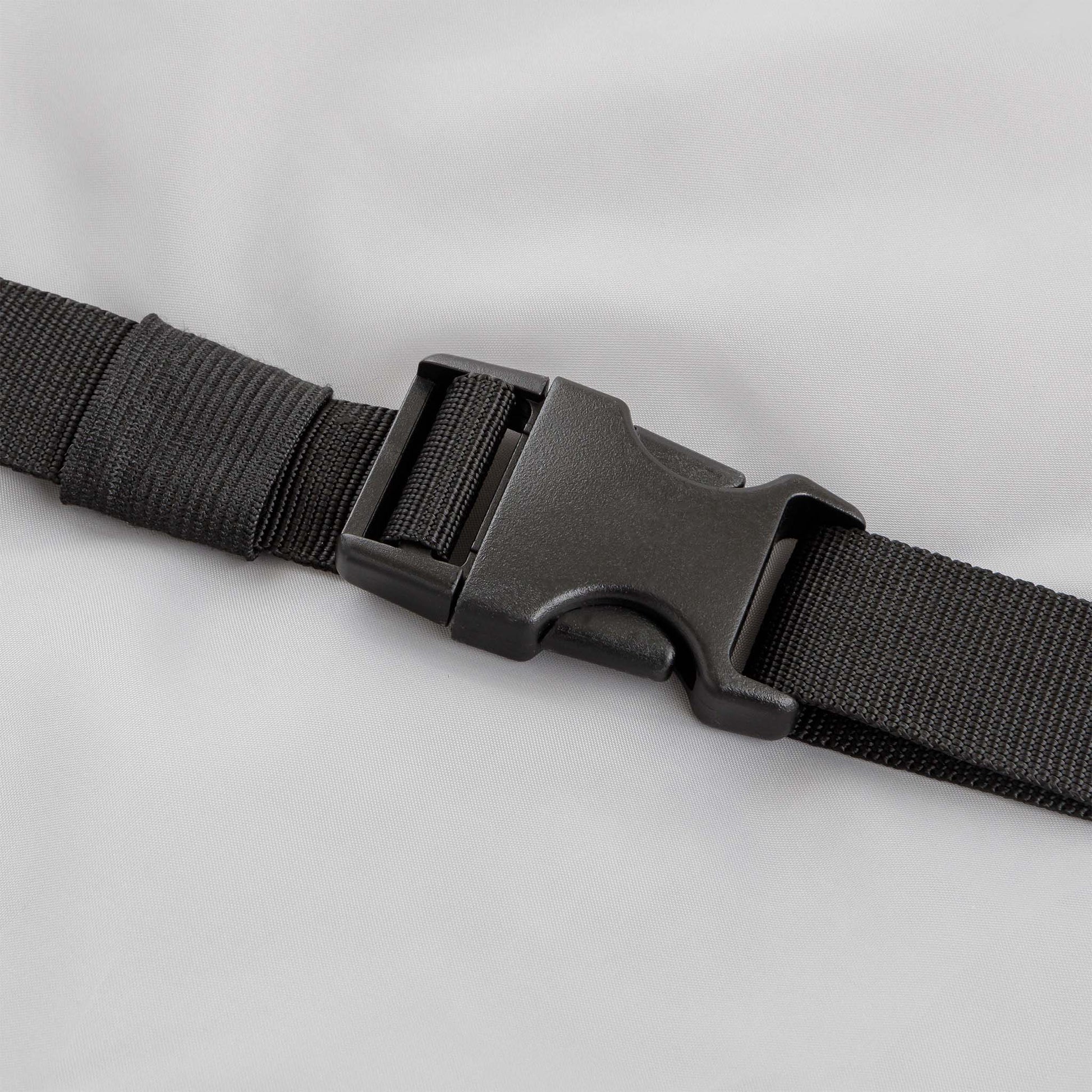 Two straps being shown buckled together.