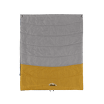 CORE 50 Degree double rectangular sleeping bag in gray and orange with logo at the bottom.