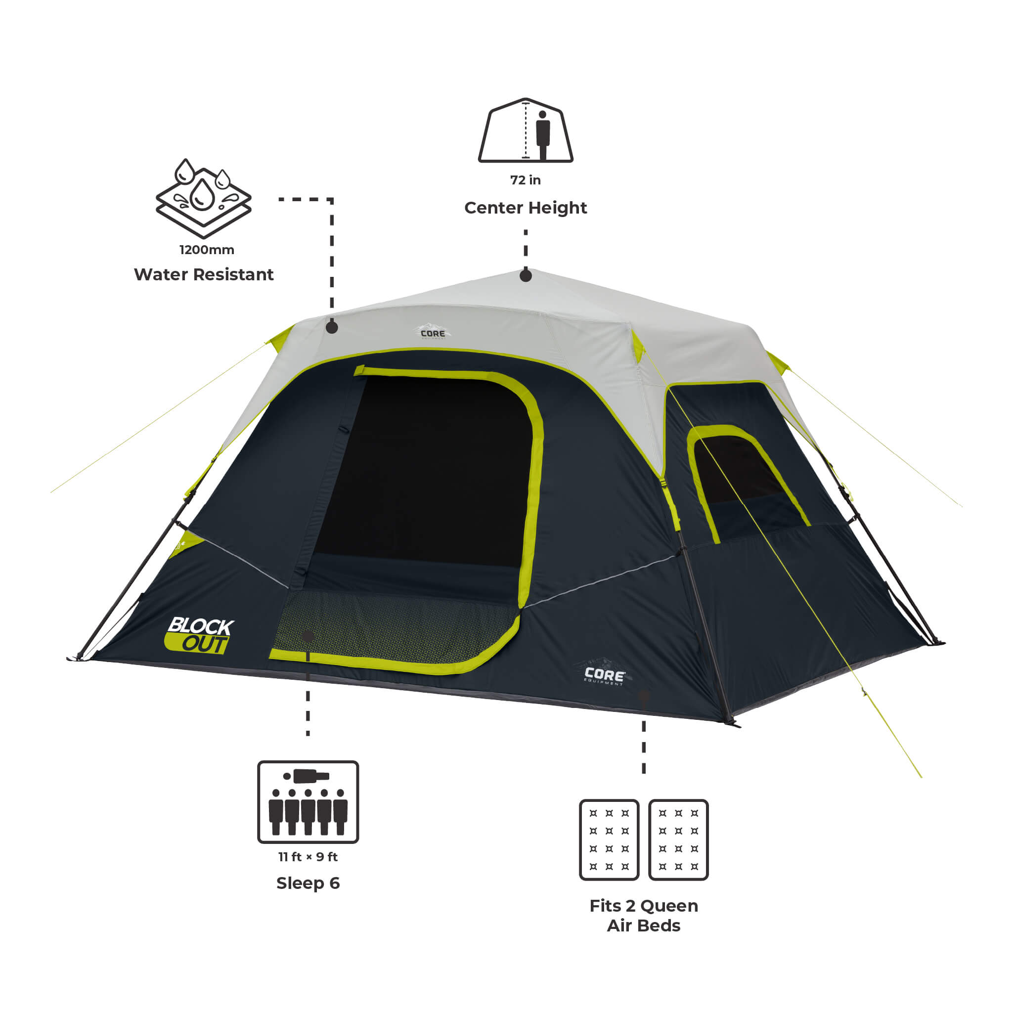 6 Person Instant Cabin Blockout Tent – Core Equipment